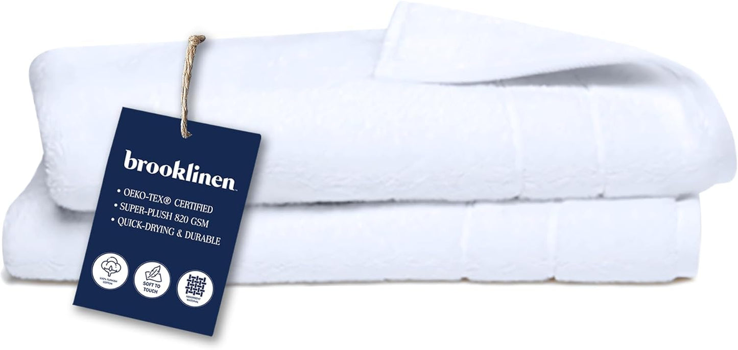 Brooklinen Super-Plush Turkish Cotton Bath Towels Set of 2 Cotton, 820 GSM, Machine Washable, Perfect Bath Towels for Bathroom, Spa & Shower (30" x 58", Striped Navy)