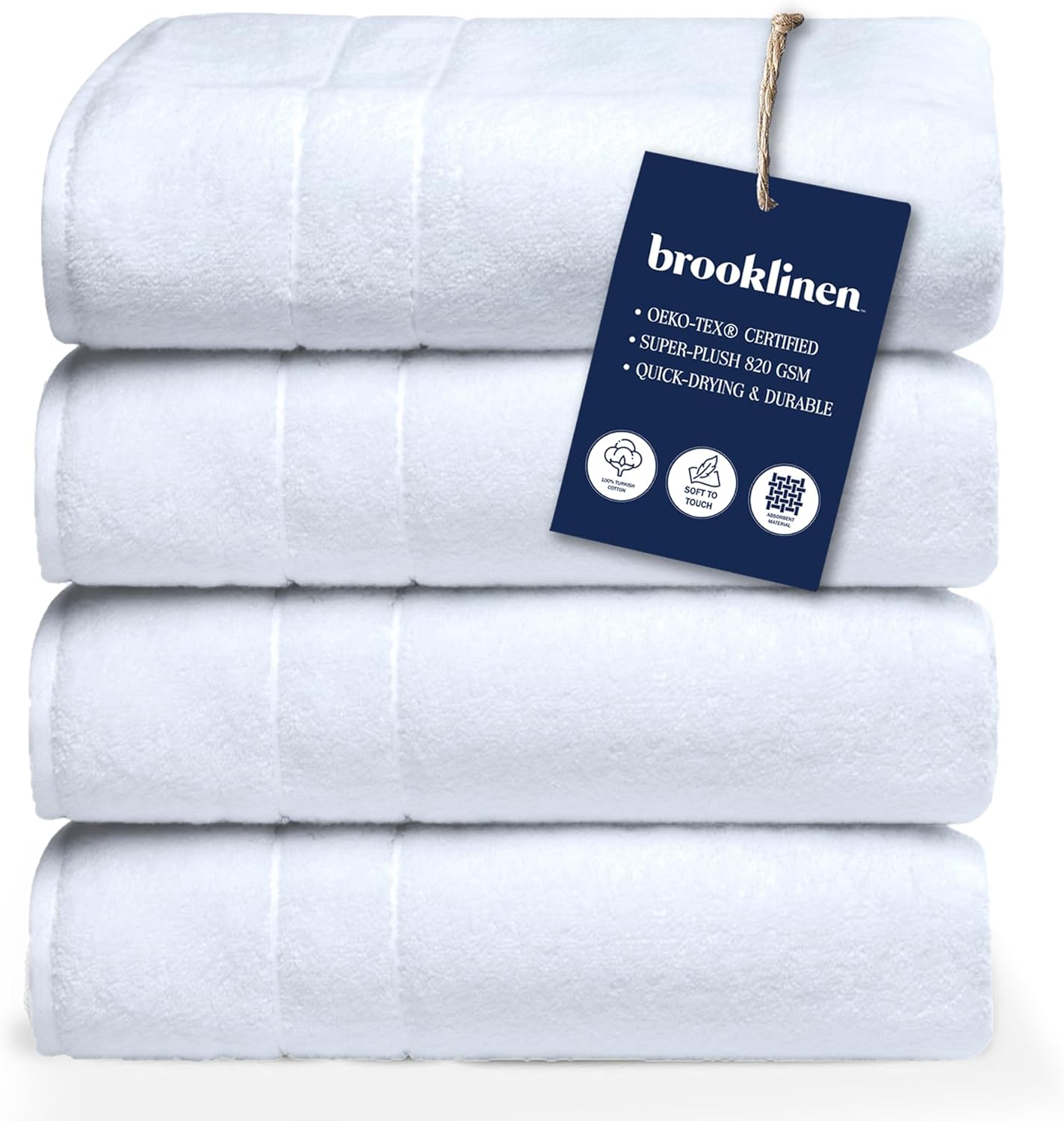 Brooklinen Super-Plush Turkish Cotton Bath Towels Set of 2 Cotton, 820 GSM, Machine Washable, Perfect Bath Towels for Bathroom, Spa & Shower (30" x 58", Striped Navy)