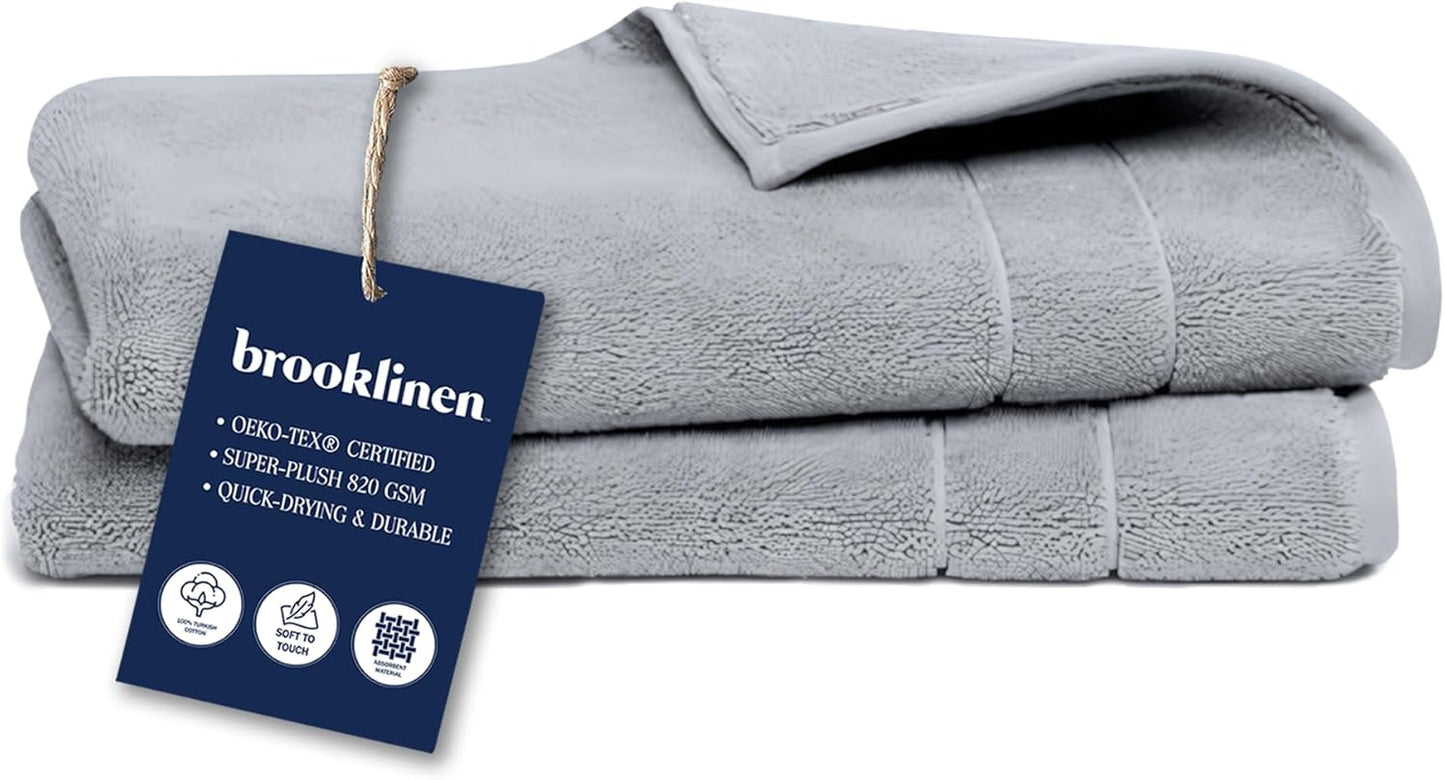 Brooklinen Super-Plush Turkish Cotton Bath Towels Set of 2 Cotton, 820 GSM, Machine Washable, Perfect Bath Towels for Bathroom, Spa & Shower (30" x 58", Striped Navy)