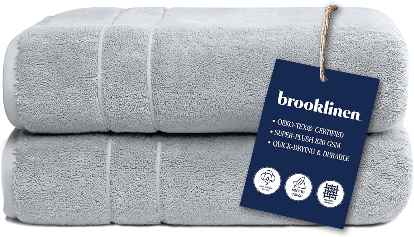 Brooklinen Super-Plush Turkish Cotton Bath Towel Set - Includes 4 Bath Towels Cotton, 820 GSM, Highly Absorbent, Machine Washable, Perfect for Home & Bathroom (Slate Grey)