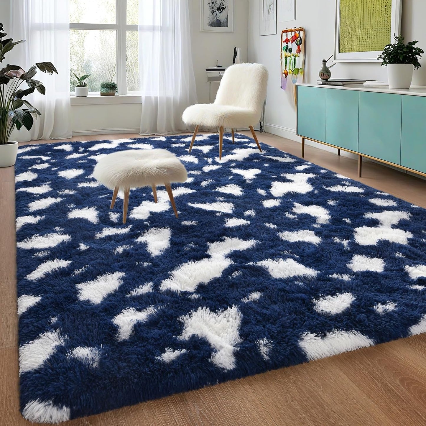 DweIke Fluffy Dark Green Rugs for Bedroom Living Room, 4x6 Feet Soft Plush Shaggy Forest Hunter Green Girls Boys Kids Rug, Non-Slip and Machine Washable Carpet for Dorm Nursery Classroom Decor