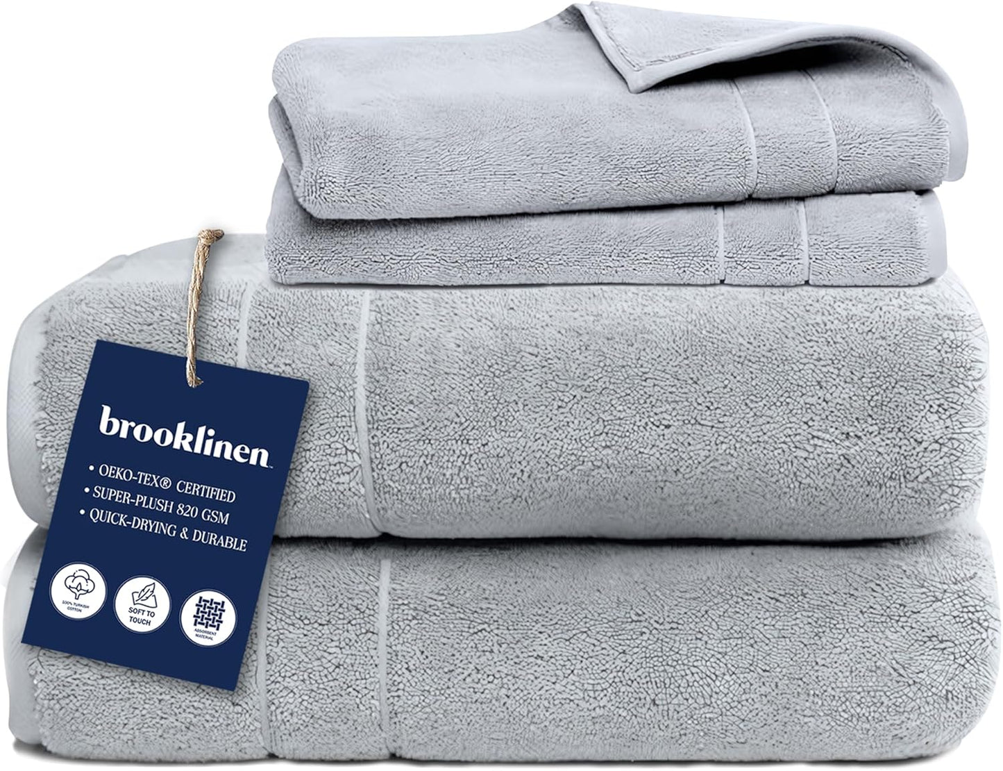 Brooklinen Super-Plush Turkish Cotton Bath Towels Set of 2 Cotton, 820 GSM, Machine Washable, Perfect Bath Towels for Bathroom, Spa & Shower (30" x 58", Striped Navy)