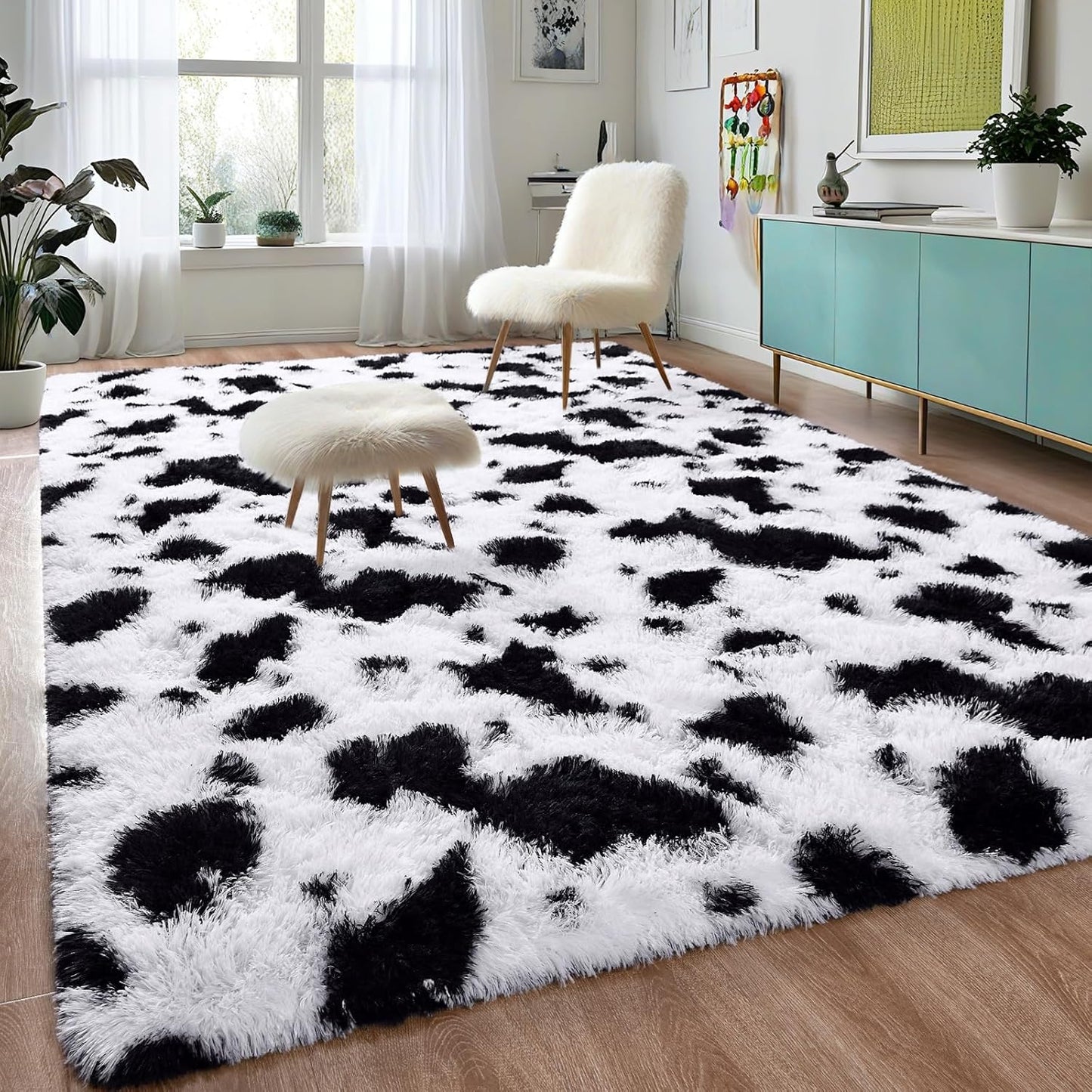 DweIke Fluffy Dark Green Rugs for Bedroom Living Room, 4x6 Feet Soft Plush Shaggy Forest Hunter Green Girls Boys Kids Rug, Non-Slip and Machine Washable Carpet for Dorm Nursery Classroom Decor