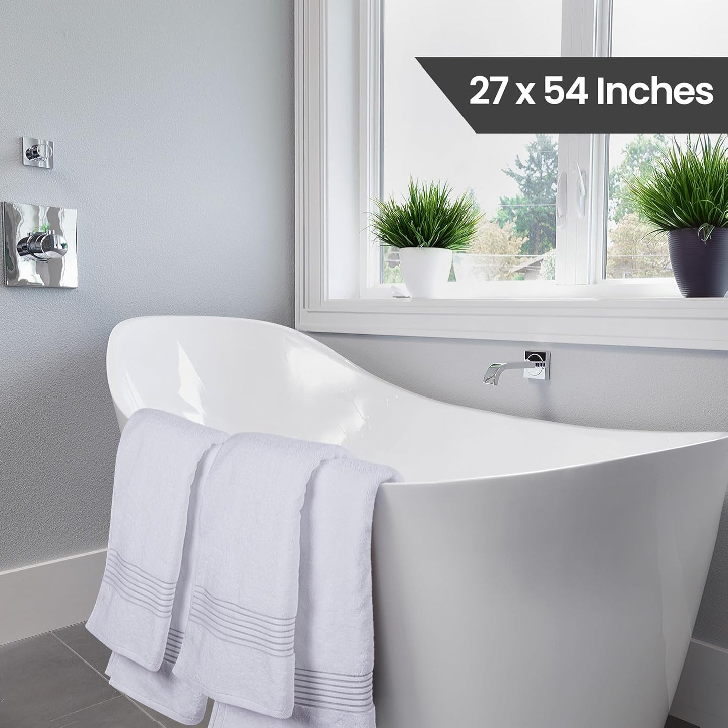Utopia Towels 6 Pack Bath Towels Set, (27 x 54 Inches) 100% Ring Spun Cotton, Quick Dry, Highly Absorbent, Soft Feel Towels (White, Cool Grey, Turqoise, Sage Green, Navy, Beige)