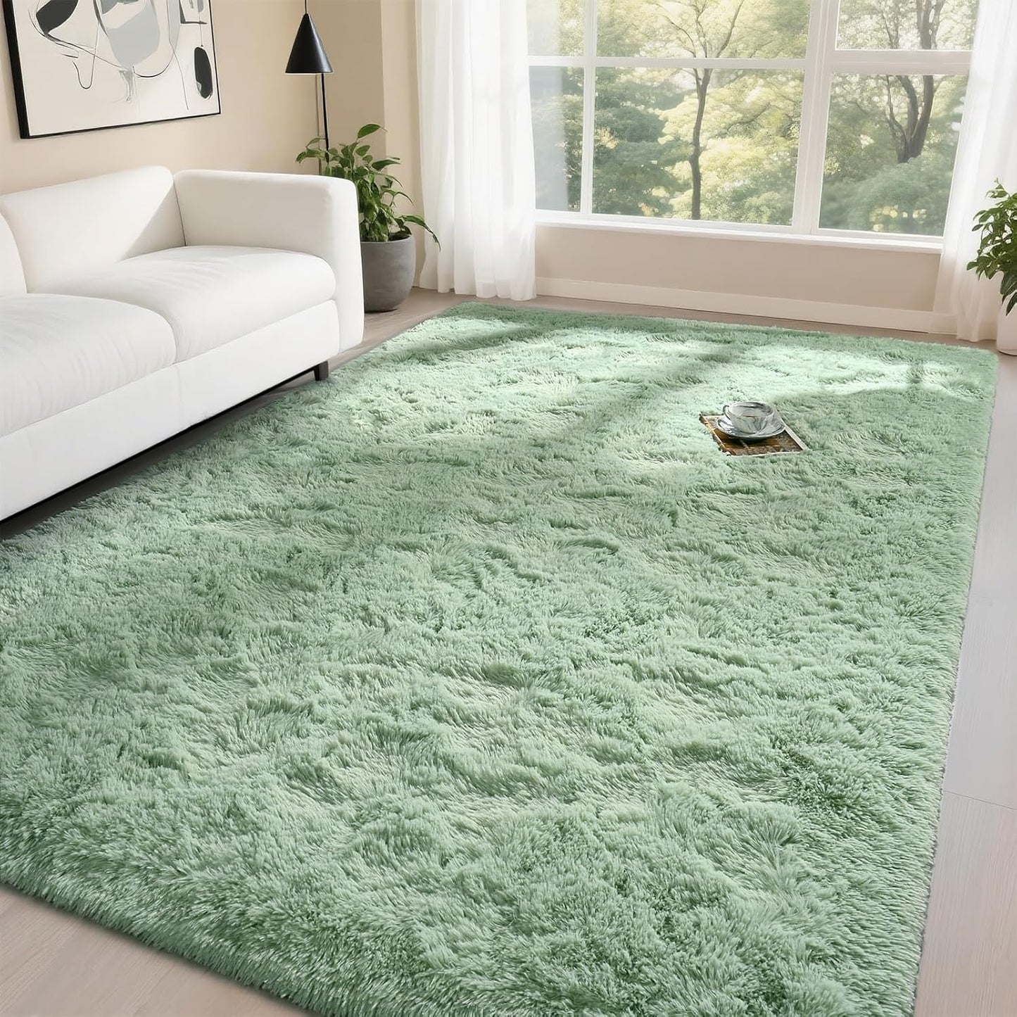 DweIke Fluffy Dark Green Rugs for Bedroom Living Room, 4x6 Feet Soft Plush Shaggy Forest Hunter Green Girls Boys Kids Rug, Non-Slip and Machine Washable Carpet for Dorm Nursery Classroom Decor