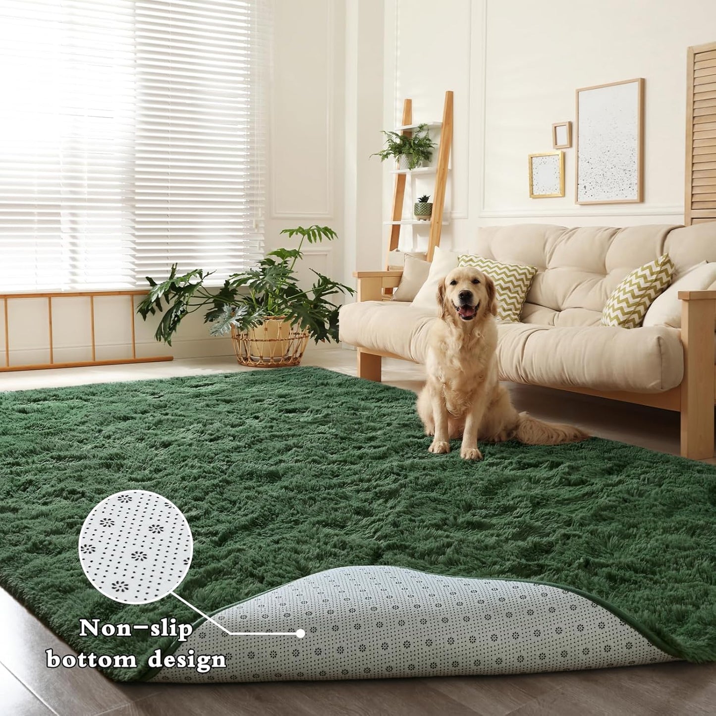 DweIke Fluffy Dark Green Rugs for Bedroom Living Room, 4x6 Feet Soft Plush Shaggy Forest Hunter Green Girls Boys Kids Rug, Non-Slip and Machine Washable Carpet for Dorm Nursery Classroom Decor