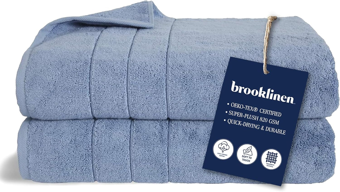 Brooklinen Super-Plush Turkish Cotton Bath Towels Set of 2 Cotton, 820 GSM, Machine Washable, Perfect Bath Towels for Bathroom, Spa & Shower (30" x 58", Striped Navy)