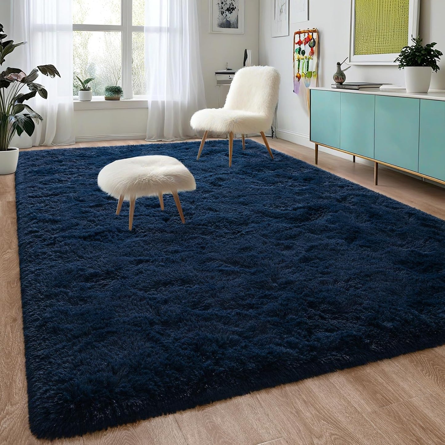 DweIke Fluffy Dark Green Rugs for Bedroom Living Room, 4x6 Feet Soft Plush Shaggy Forest Hunter Green Girls Boys Kids Rug, Non-Slip and Machine Washable Carpet for Dorm Nursery Classroom Decor