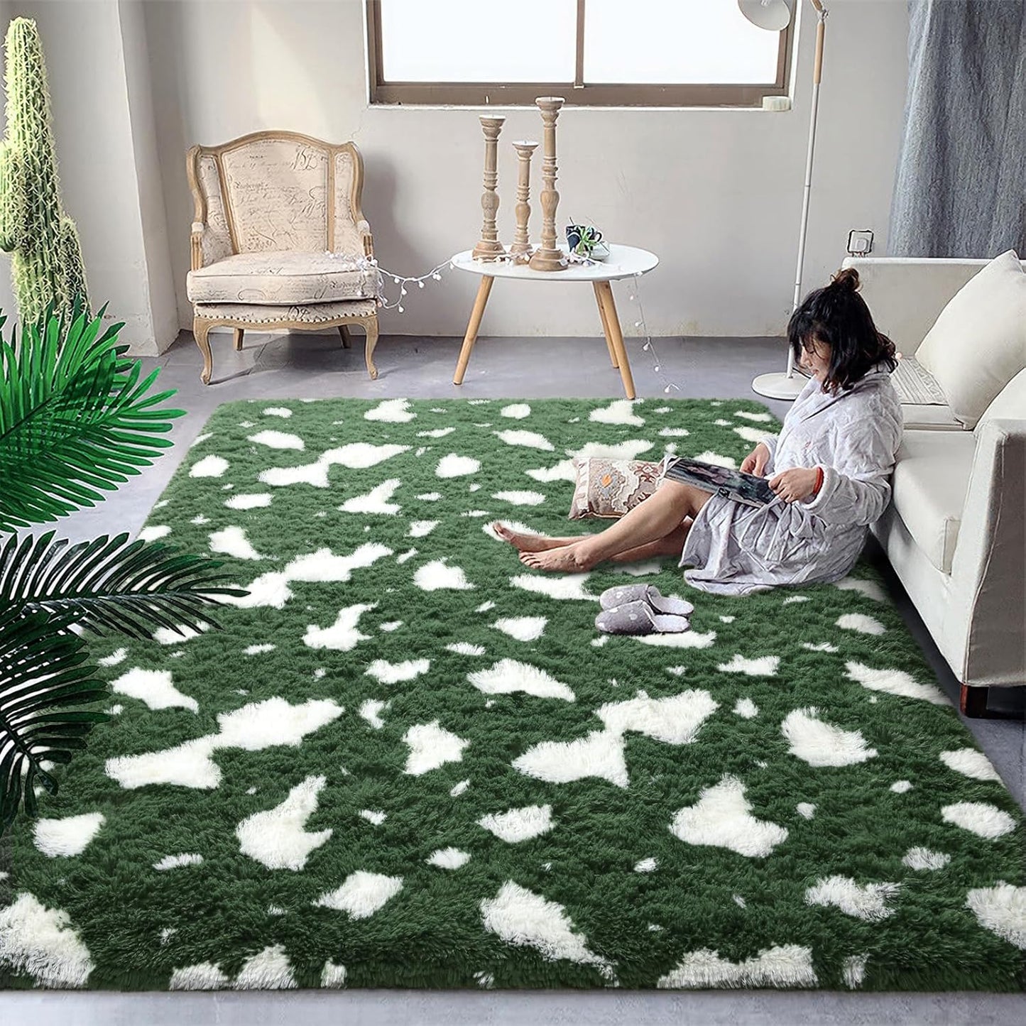 DweIke Fluffy Dark Green Rugs for Bedroom Living Room, 4x6 Feet Soft Plush Shaggy Forest Hunter Green Girls Boys Kids Rug, Non-Slip and Machine Washable Carpet for Dorm Nursery Classroom Decor