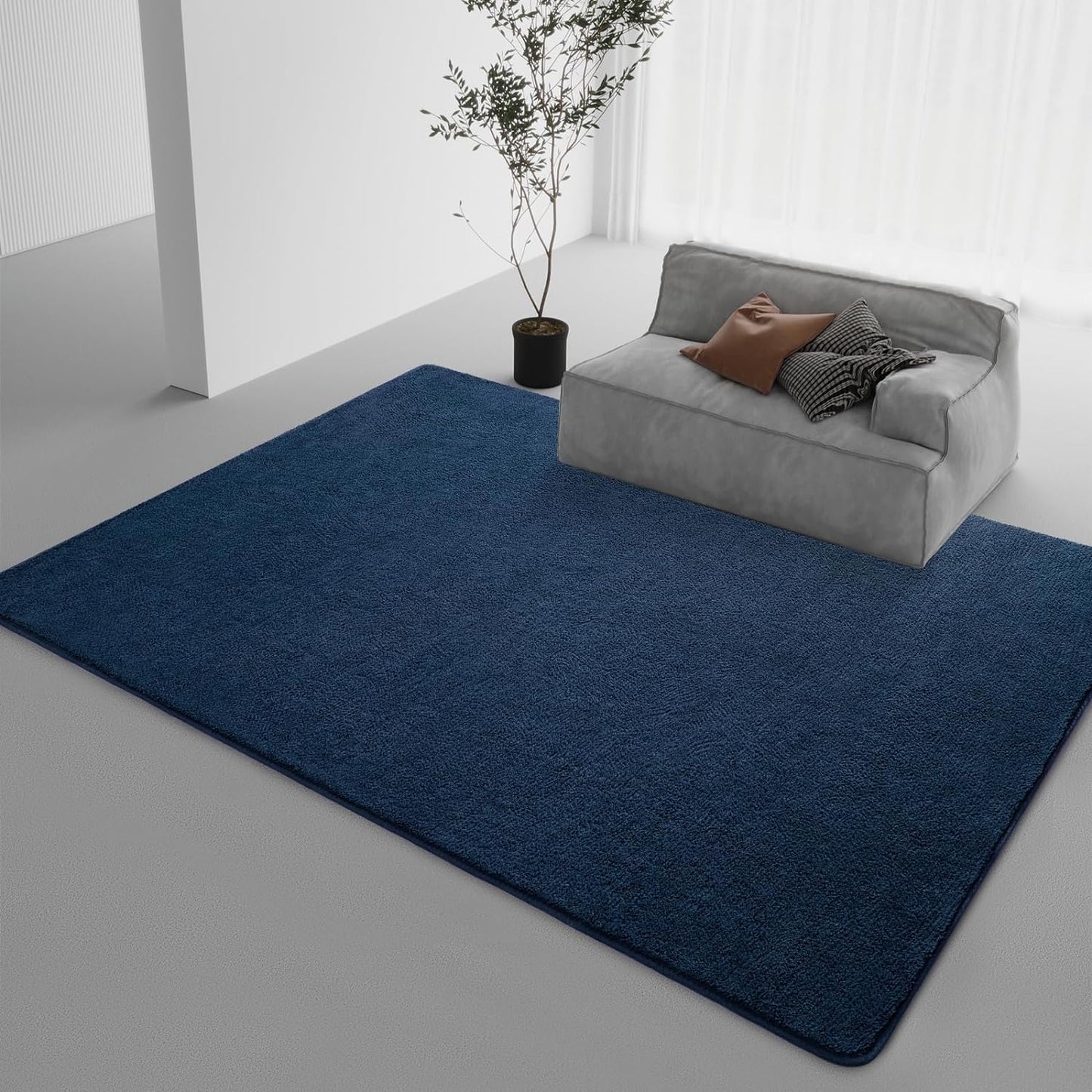DweIke Modern Area Rugs for Living Room Bedroom, 4x6 Navy Blue Thickened Memory-Foam Throw Carpet, Super Soft Kids Boys Girls Rug, Non-Slip and Washable Carpets for Dorm Nursery Classroom Decor