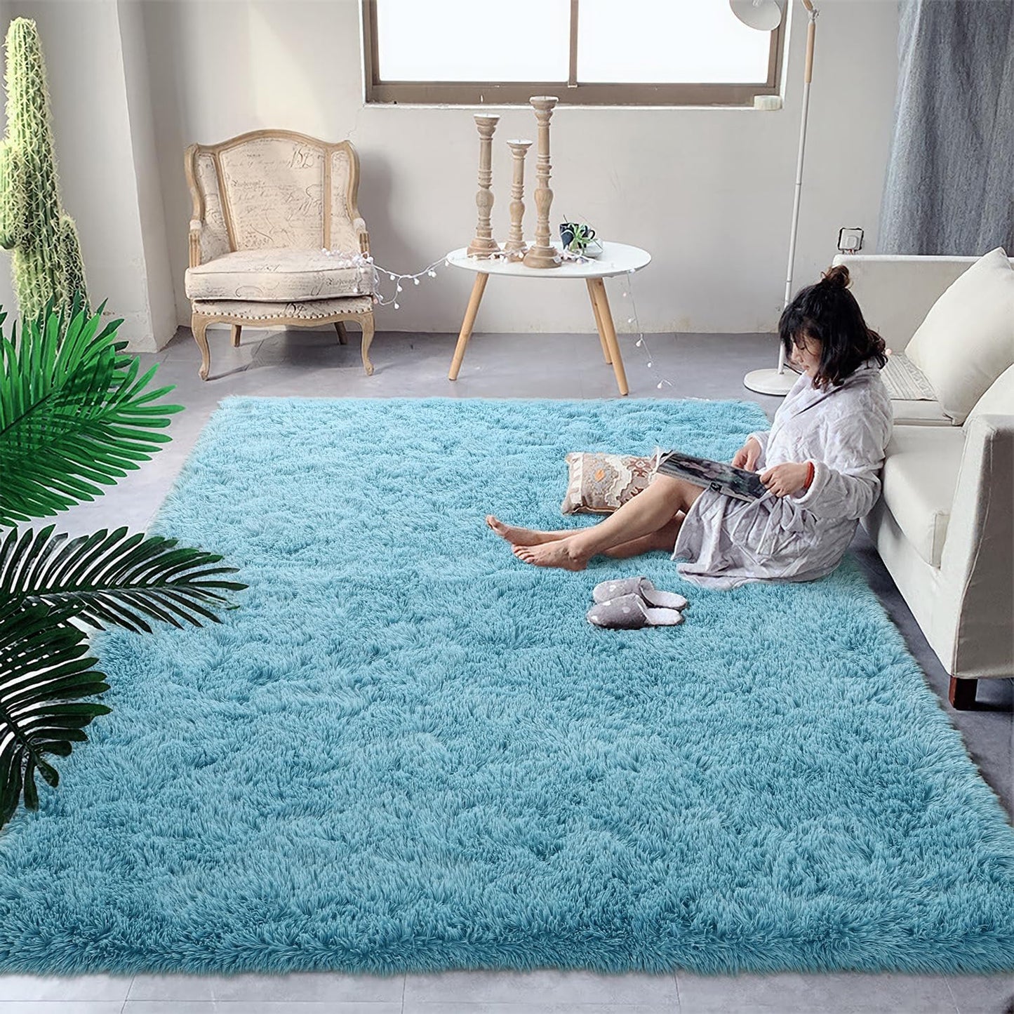 DweIke Fluffy Dark Green Rugs for Bedroom Living Room, 4x6 Feet Soft Plush Shaggy Forest Hunter Green Girls Boys Kids Rug, Non-Slip and Machine Washable Carpet for Dorm Nursery Classroom Decor