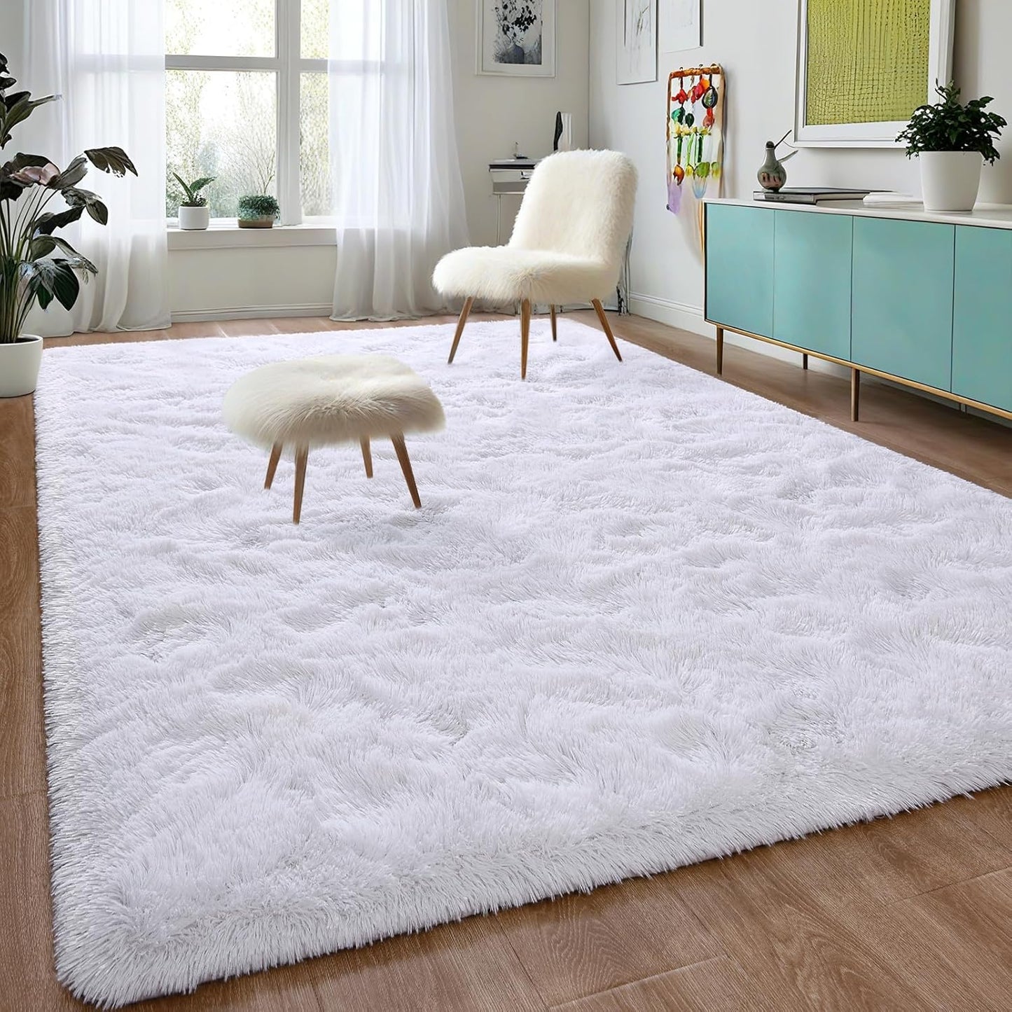 DweIke Fluffy Dark Green Rugs for Bedroom Living Room, 4x6 Feet Soft Plush Shaggy Forest Hunter Green Girls Boys Kids Rug, Non-Slip and Machine Washable Carpet for Dorm Nursery Classroom Decor