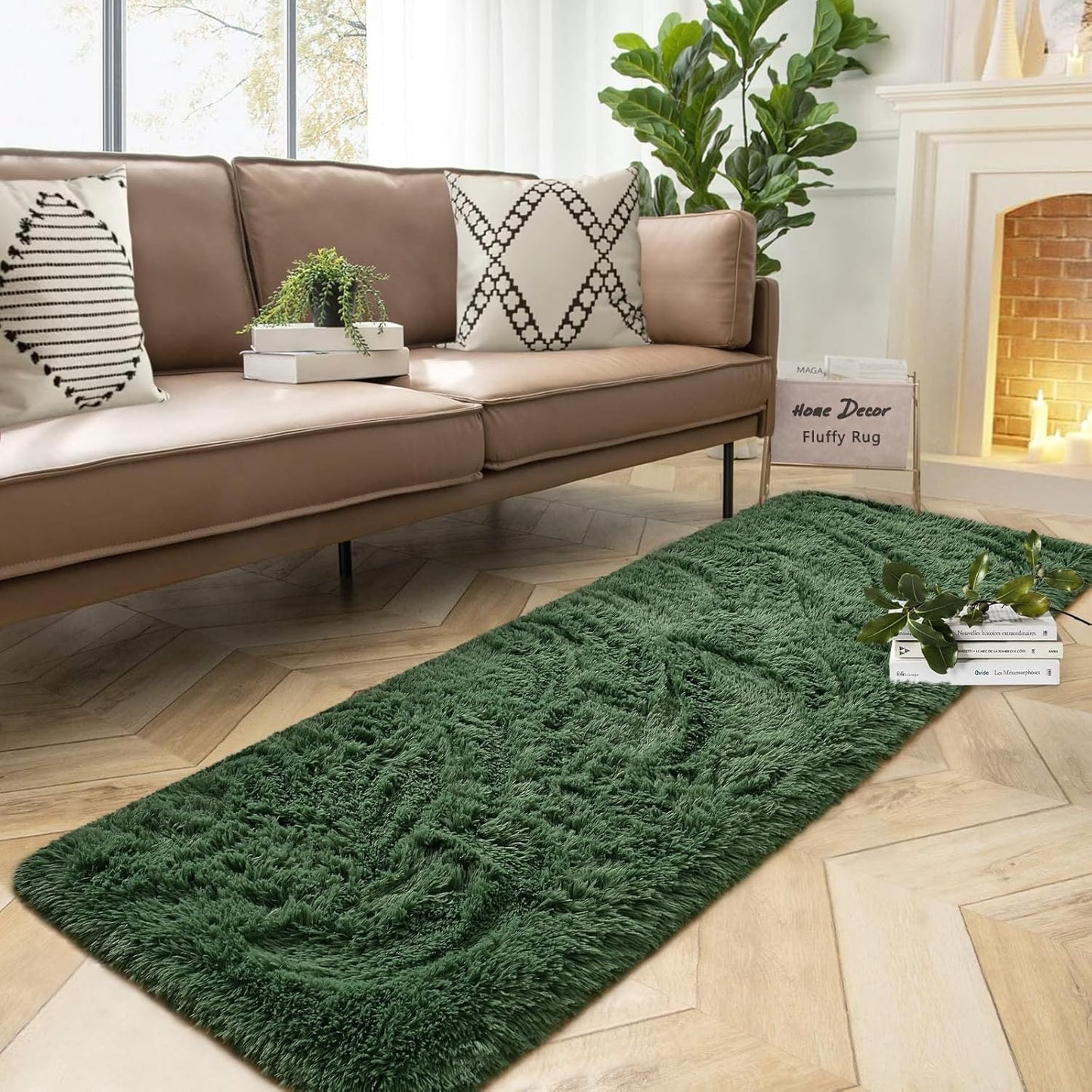 DweIke Fluffy Dark Green Rugs for Bedroom Living Room, 4x6 Feet Soft Plush Shaggy Forest Hunter Green Girls Boys Kids Rug, Non-Slip and Machine Washable Carpet for Dorm Nursery Classroom Decor
