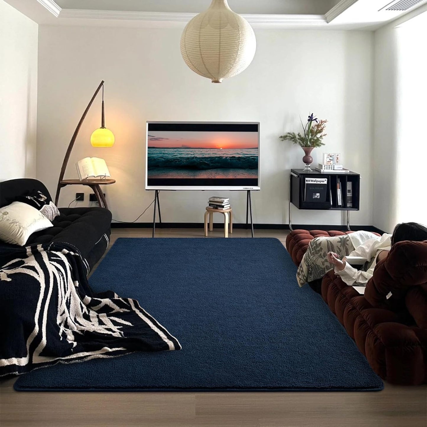 DweIke Modern Area Rugs for Living Room Bedroom, 4x6 Navy Blue Thickened Memory-Foam Throw Carpet, Super Soft Kids Boys Girls Rug, Non-Slip and Washable Carpets for Dorm Nursery Classroom Decor