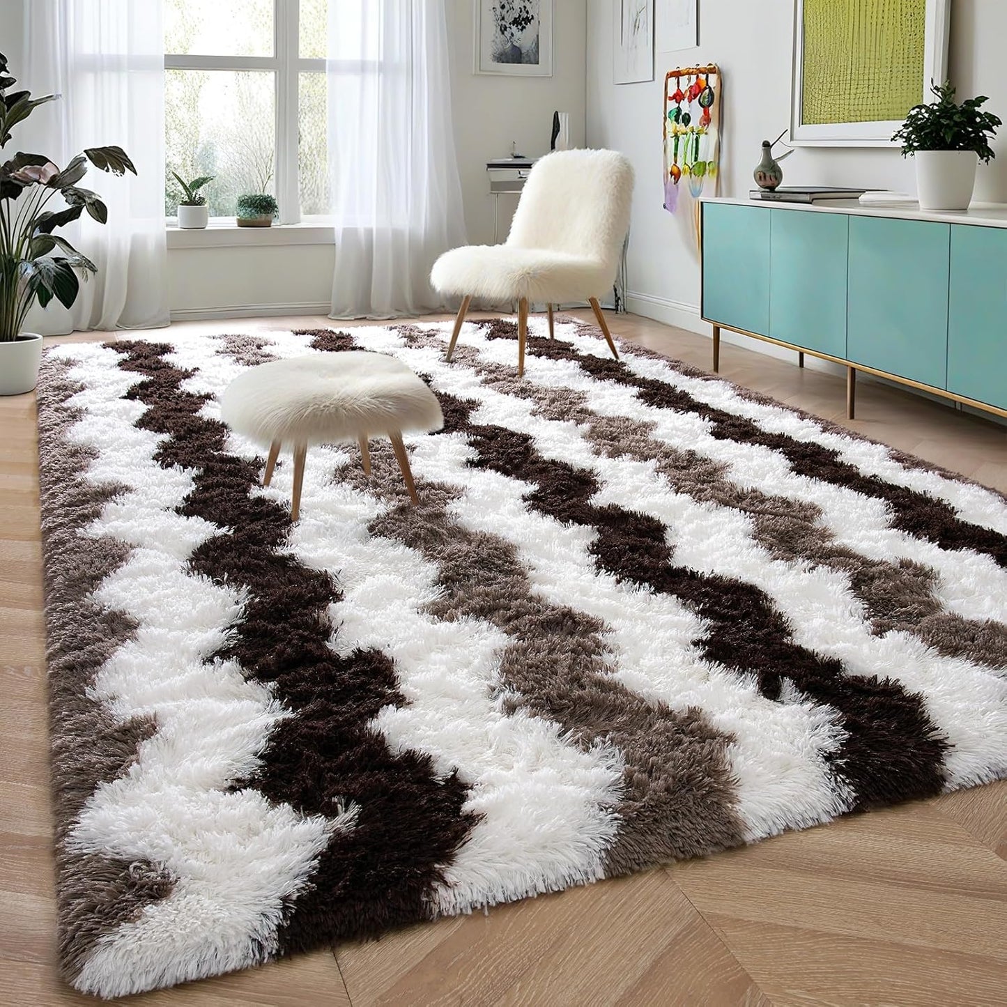 DweIke Fluffy Dark Green Rugs for Bedroom Living Room, 4x6 Feet Soft Plush Shaggy Forest Hunter Green Girls Boys Kids Rug, Non-Slip and Machine Washable Carpet for Dorm Nursery Classroom Decor