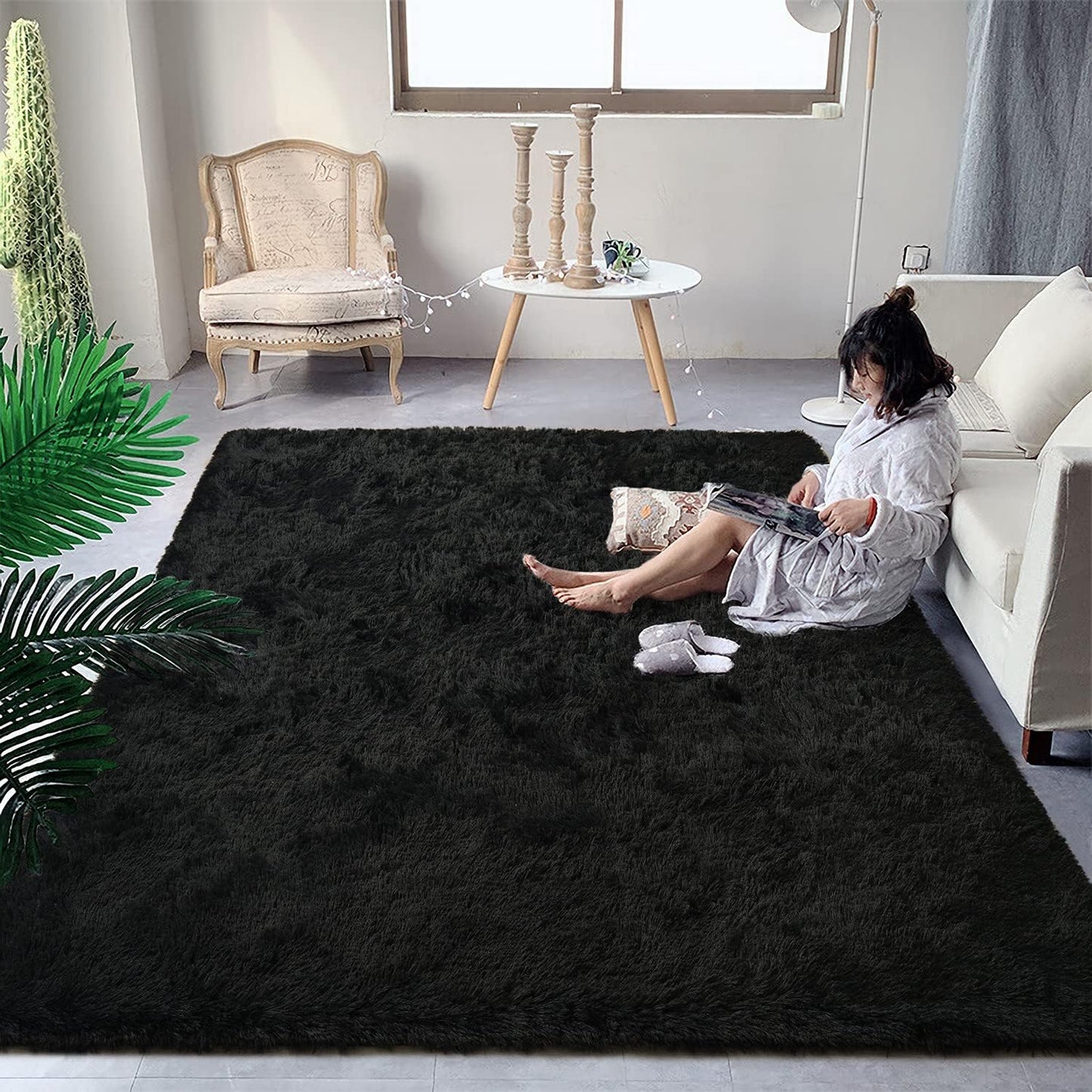 DweIke Fluffy Dark Green Rugs for Bedroom Living Room, 4x6 Feet Soft Plush Shaggy Forest Hunter Green Girls Boys Kids Rug, Non-Slip and Machine Washable Carpet for Dorm Nursery Classroom Decor