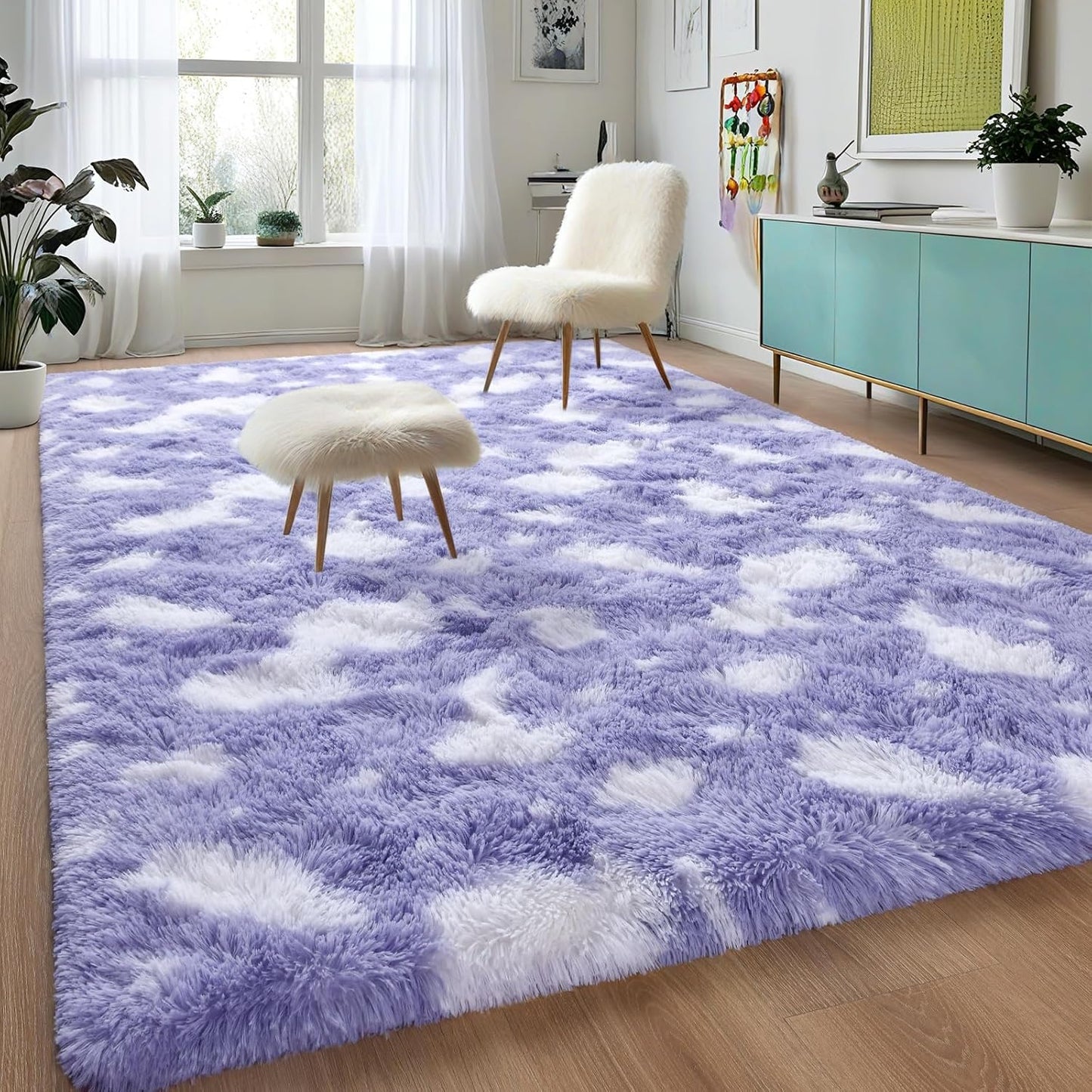 DweIke Fluffy Dark Green Rugs for Bedroom Living Room, 4x6 Feet Soft Plush Shaggy Forest Hunter Green Girls Boys Kids Rug, Non-Slip and Machine Washable Carpet for Dorm Nursery Classroom Decor