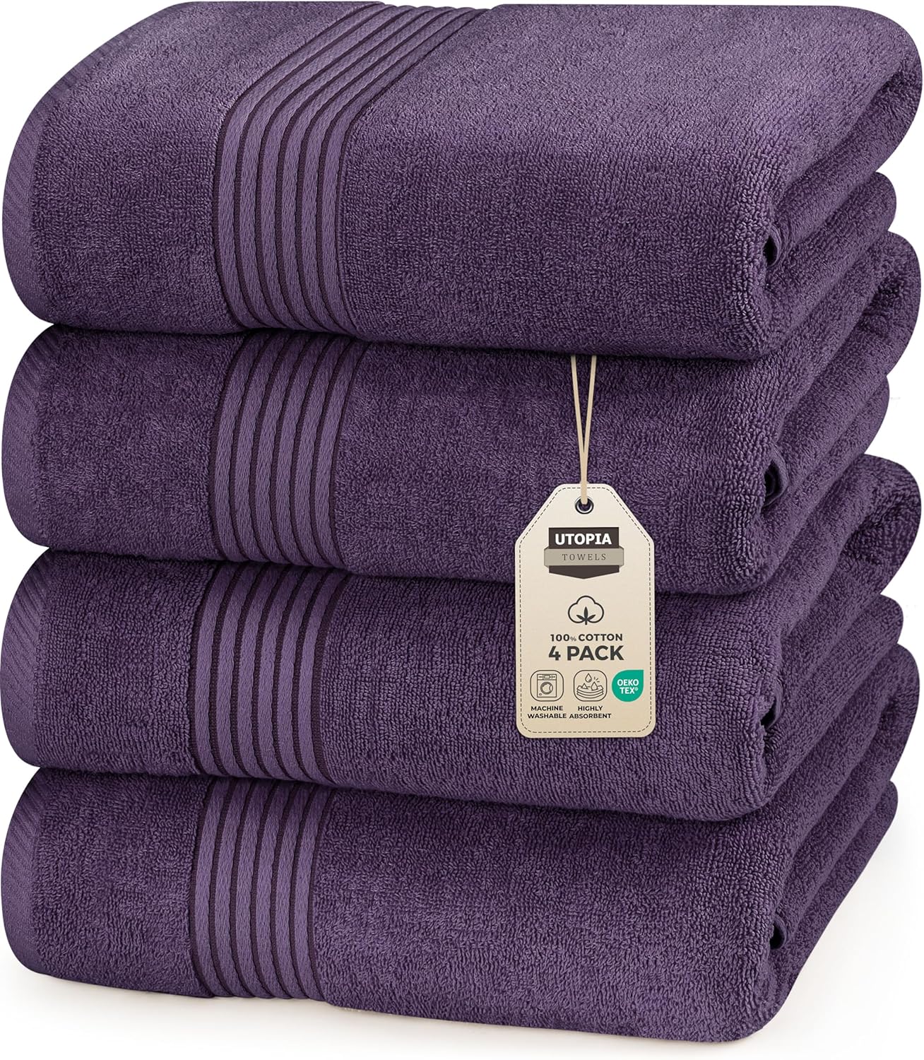 Utopia Towels 6 Pack Bath Towels Set, (27 x 54 Inches) 100% Ring Spun Cotton, Quick Dry, Highly Absorbent, Soft Feel Towels (White, Cool Grey, Turqoise, Sage Green, Navy, Beige)