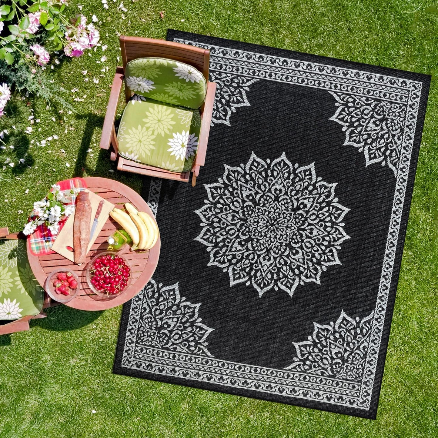 CAMILSON Outdoor Rug 8x10, Modern Outside Rugs for Patios Porches Waterproof Durable Washable Non-Shedding, Easy-to-Clean Indoor Outdoor Area Carpet (8 x 10, Bordered - Beige/White)