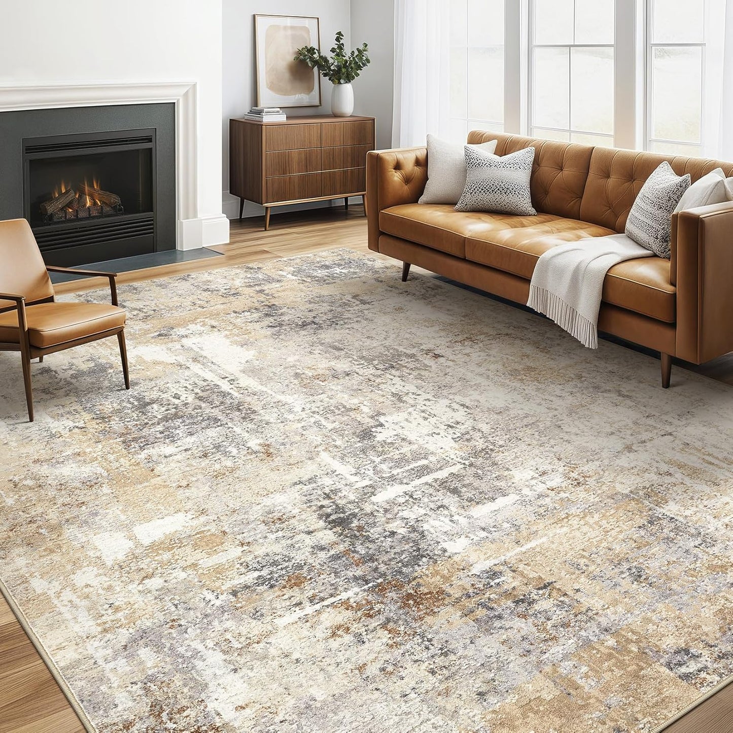 Area Rugs 9x12 Living Room: Washable Large Abstract Modern Soft Rugs Stain Resistant Indoor Floor Non Slip Accent Carpet for Bedroom Nursery Playroom Office Dining Room Dorm Home Decor- Gray Gold