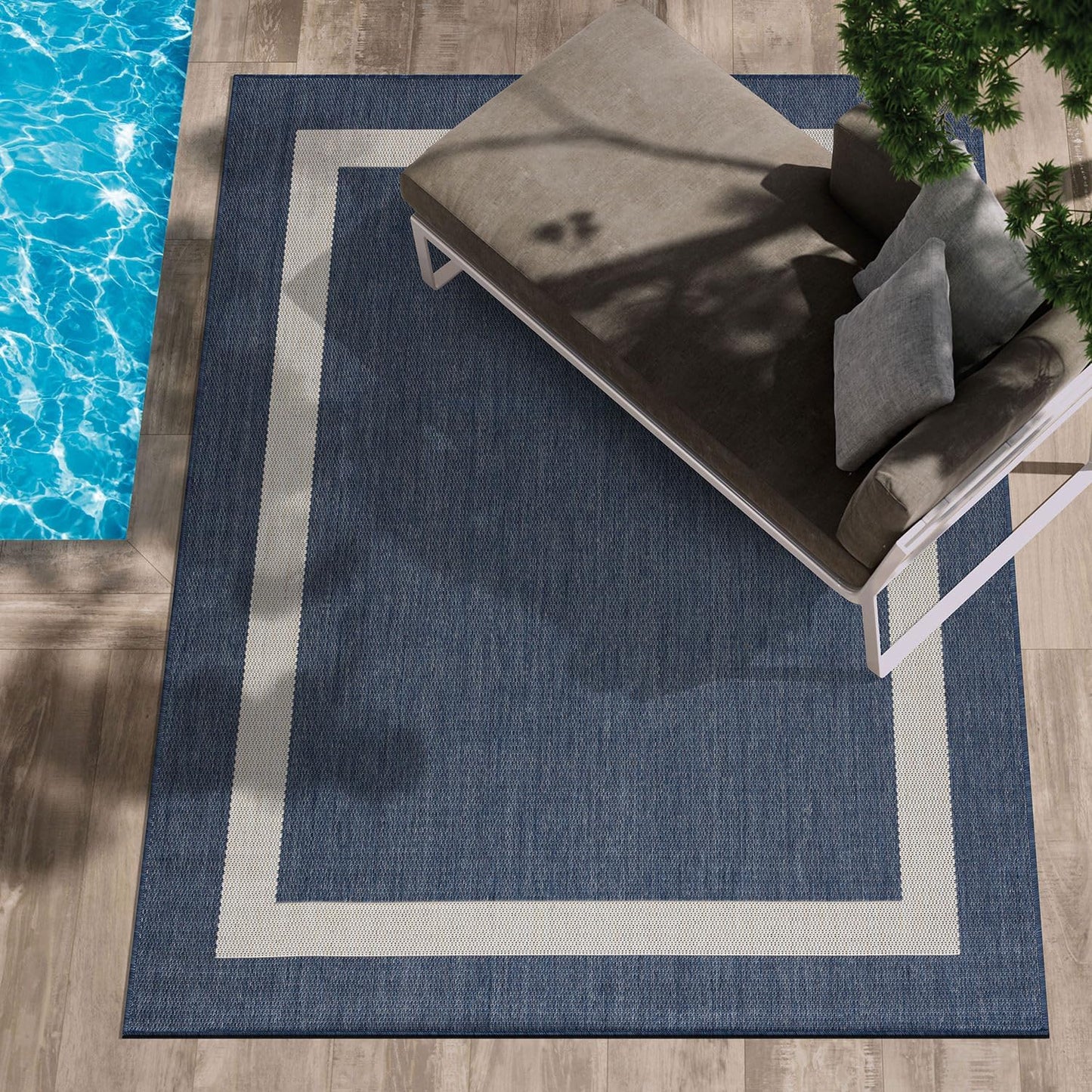 CAMILSON Outdoor Rug 8x10, Modern Outside Rugs for Patios Porches Waterproof Durable Washable Non-Shedding, Easy-to-Clean Indoor Outdoor Area Carpet (8 x 10, Bordered - Beige/White)