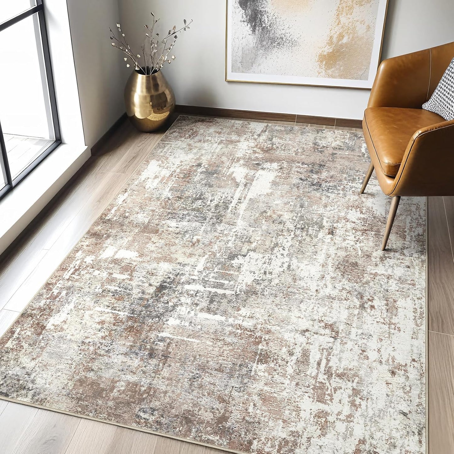 Area Rugs 9x12 Living Room: Washable Large Abstract Modern Soft Rugs Stain Resistant Indoor Floor Non Slip Accent Carpet for Bedroom Nursery Playroom Office Dining Room Dorm Home Decor- Gray Gold