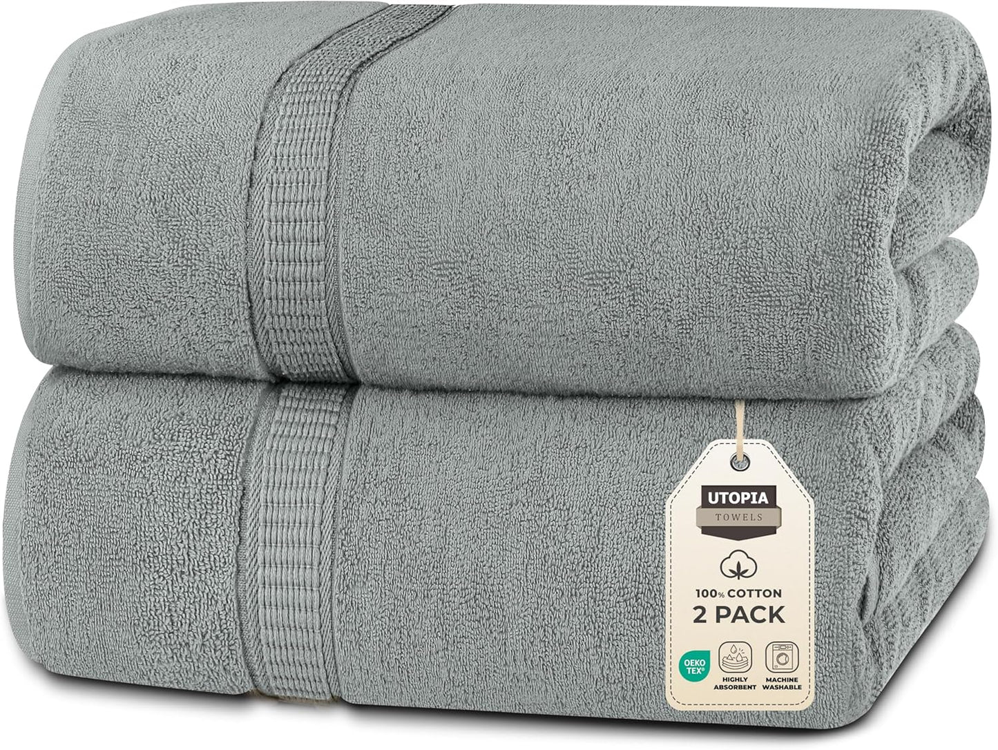 Utopia Towels Luxurious Jumbo Bath Sheet 2 Piece, 600 GSM, 35 by 70 Inches, 100% Ring Spun Cotton, Highly Absorbent and Quick Dry Extra Large Bath Towel, Super Soft Towel, Grey
