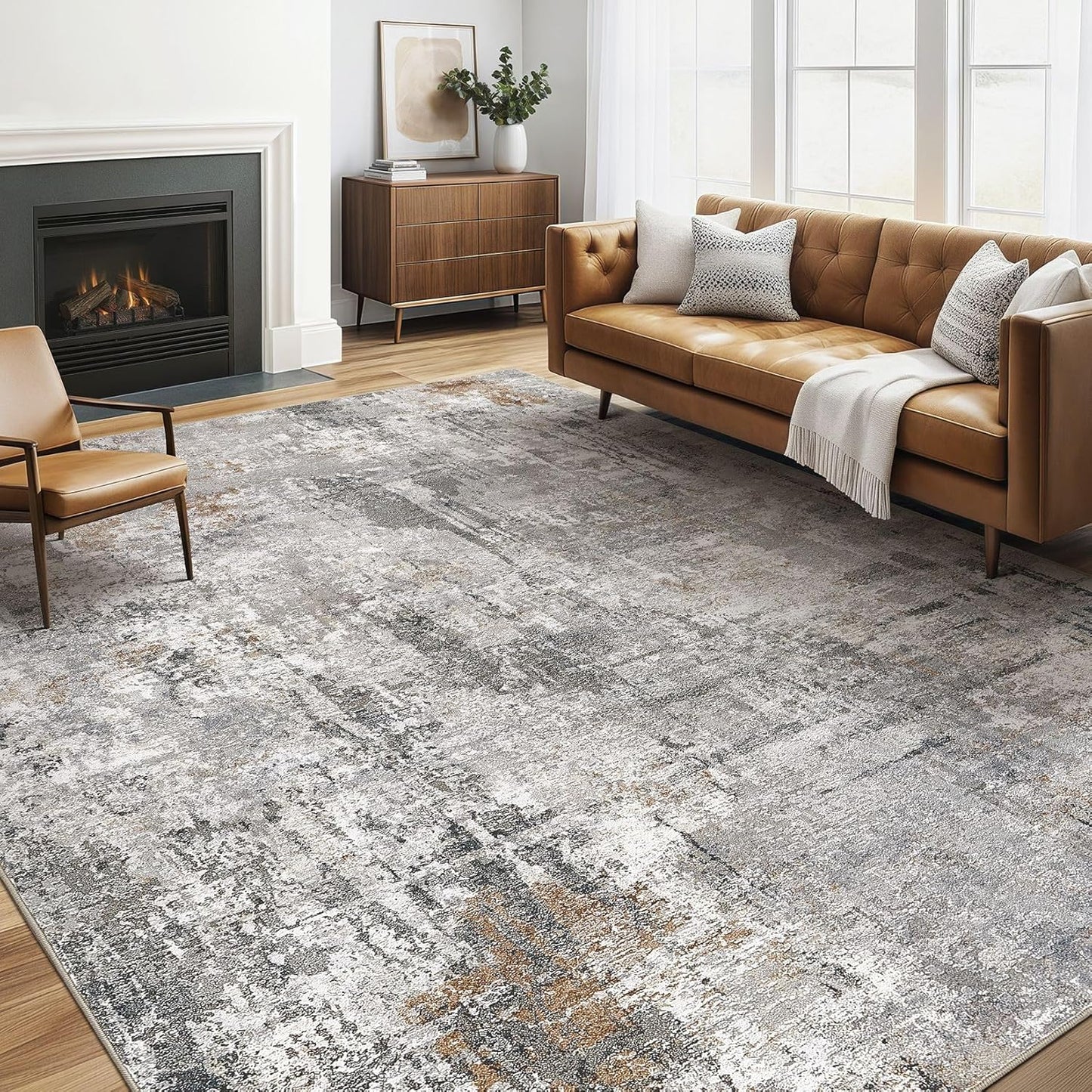 Area Rugs 9x12 Living Room: Washable Large Abstract Modern Soft Rugs Stain Resistant Indoor Floor Non Slip Accent Carpet for Bedroom Nursery Playroom Office Dining Room Dorm Home Decor- Gray Gold