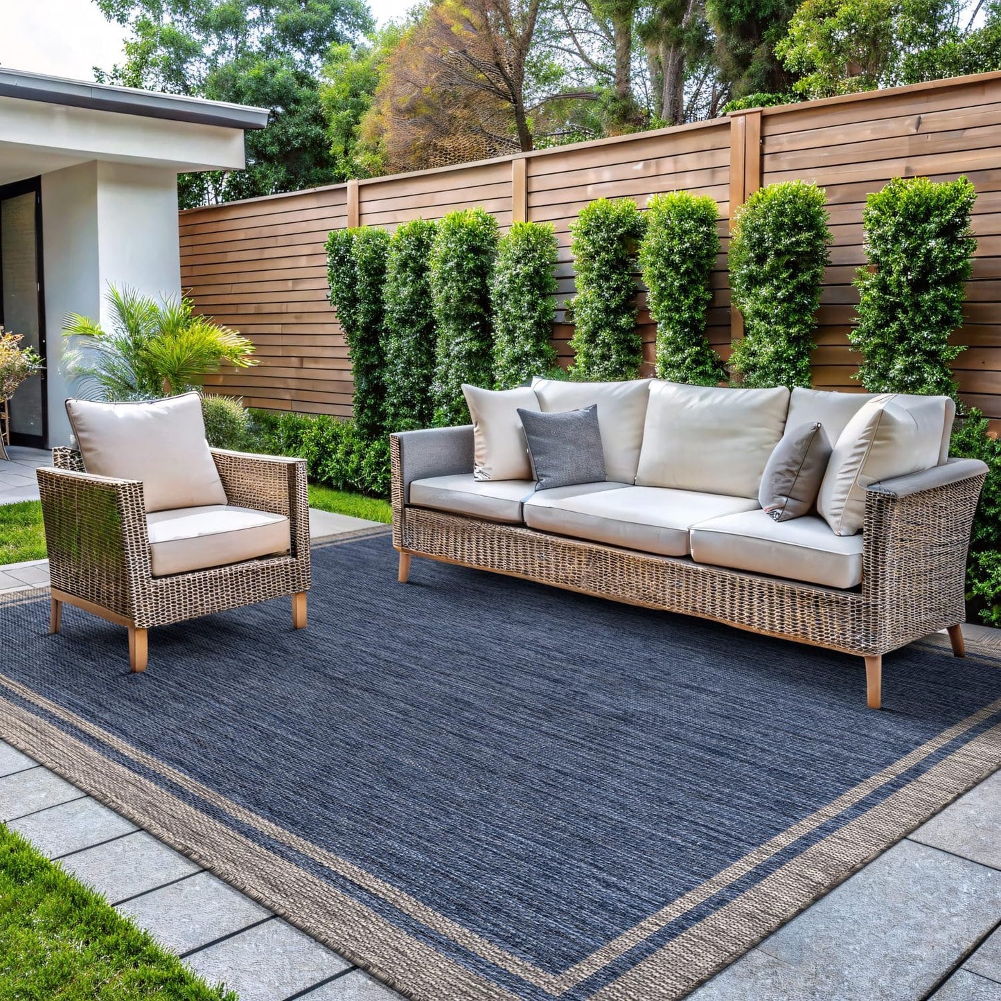 CAMILSON Outdoor Rug 8x10, Modern Outside Rugs for Patios Porches Waterproof Durable Washable Non-Shedding, Easy-to-Clean Indoor Outdoor Area Carpet (8 x 10, Bordered - Beige/White)