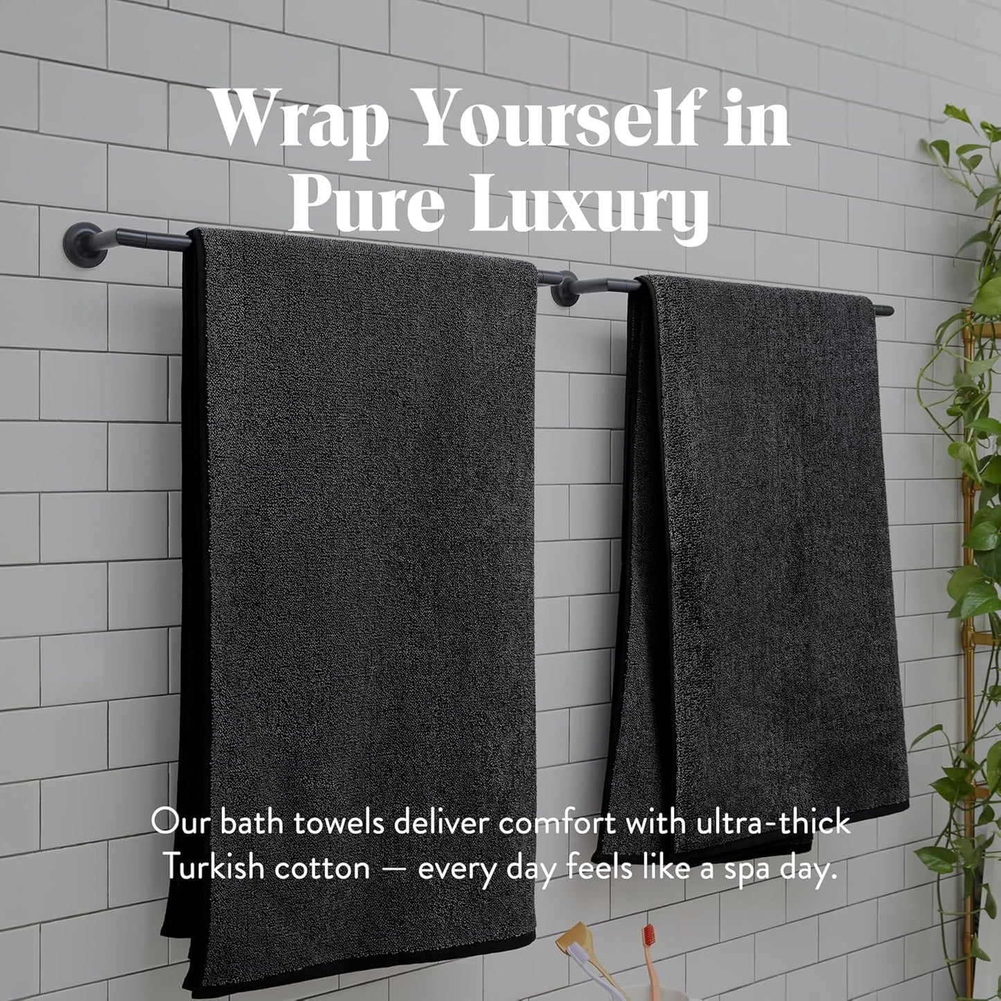 Brooklinen Super-Plush Turkish Cotton Bath Towels Set of 2 Cotton, 820 GSM, Machine Washable, Perfect Bath Towels for Bathroom, Spa & Shower (30" x 58", Striped Navy)
