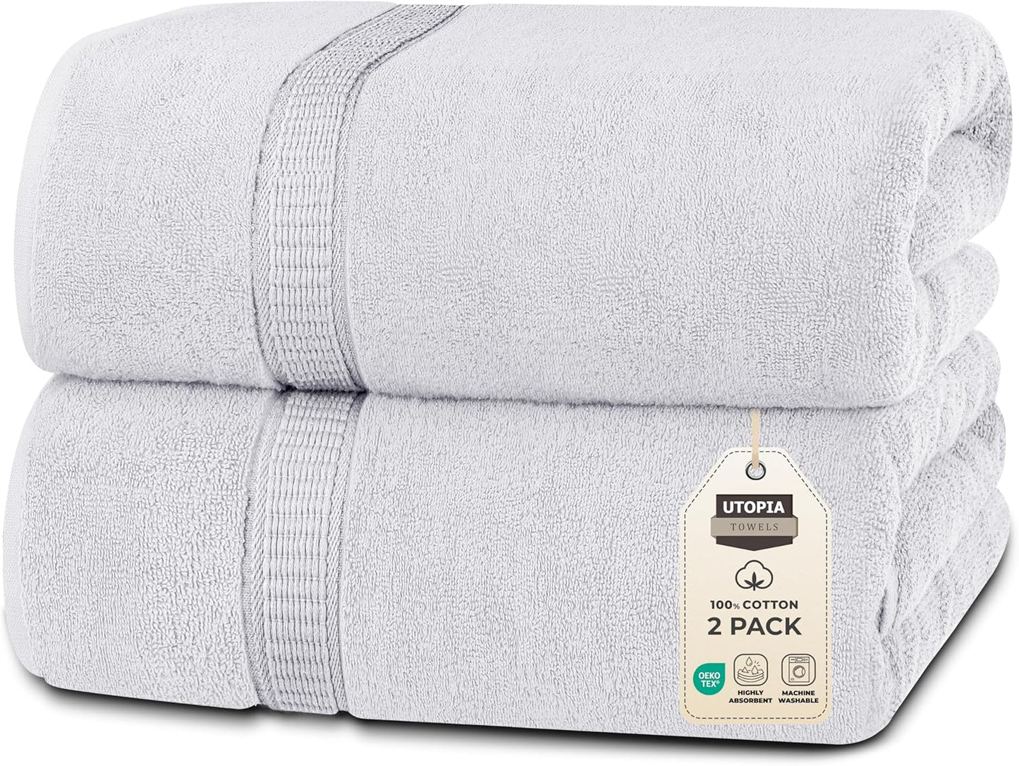 Utopia Towels Luxurious Jumbo Bath Sheet 2 Piece, 600 GSM, 35 by 70 Inches, 100% Ring Spun Cotton, Highly Absorbent and Quick Dry Extra Large Bath Towel, Super Soft Towel, Grey