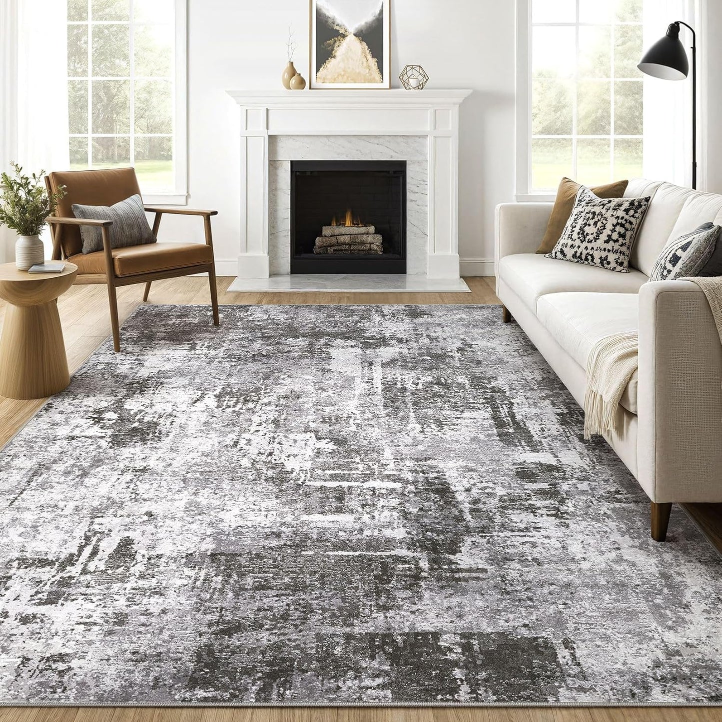 Area Rugs 9x12 Living Room: Washable Large Abstract Modern Soft Rugs Stain Resistant Indoor Floor Non Slip Accent Carpet for Bedroom Nursery Playroom Office Dining Room Dorm Home Decor- Gray Gold