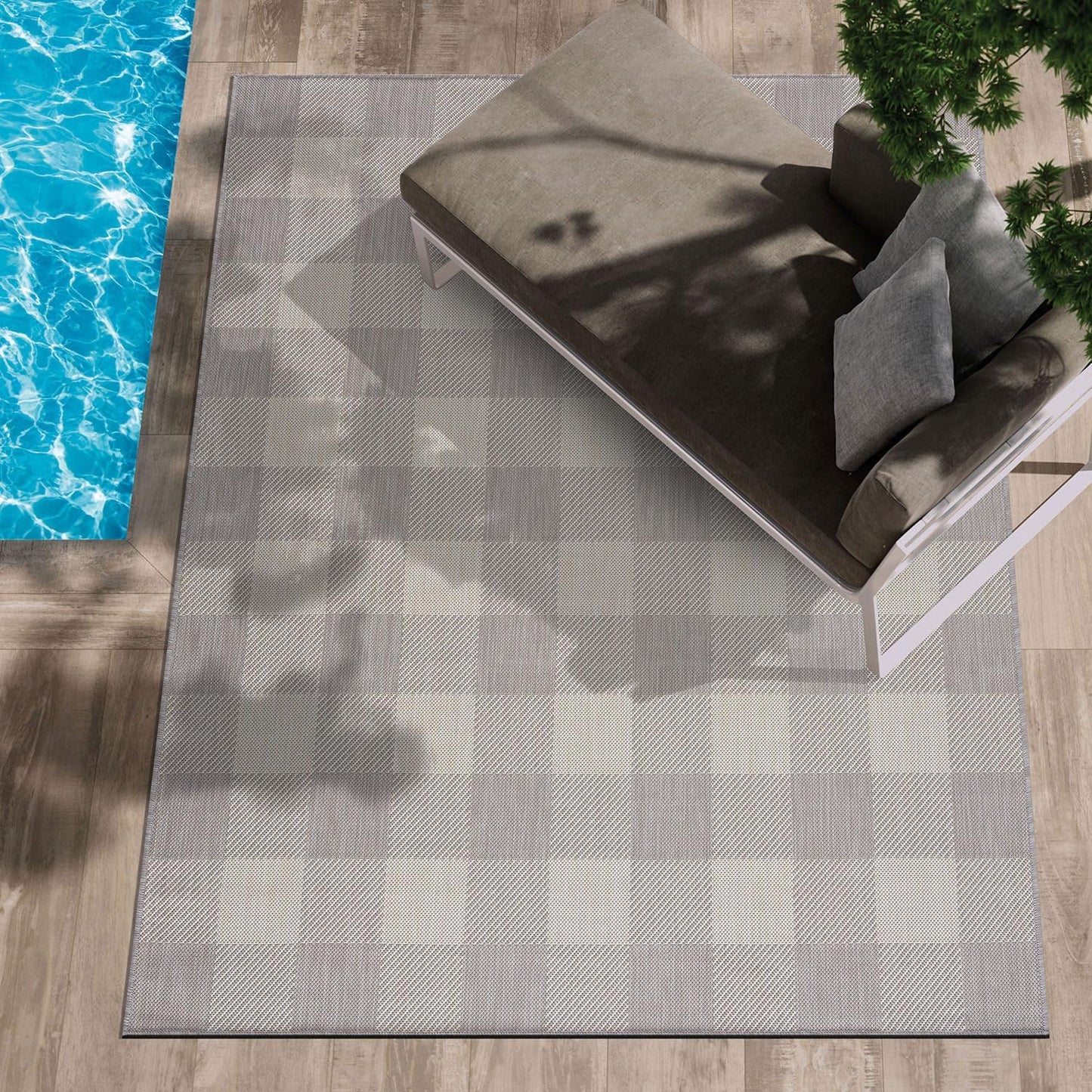 CAMILSON Outdoor Rug 8x10, Modern Outside Rugs for Patios Porches Waterproof Durable Washable Non-Shedding, Easy-to-Clean Indoor Outdoor Area Carpet (8 x 10, Bordered - Beige/White)