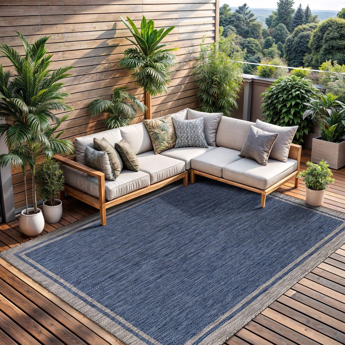 CAMILSON Outdoor Rug 8x10, Modern Outside Rugs for Patios Porches Waterproof Durable Washable Non-Shedding, Easy-to-Clean Indoor Outdoor Area Carpet (8 x 10, Bordered - Beige/White)