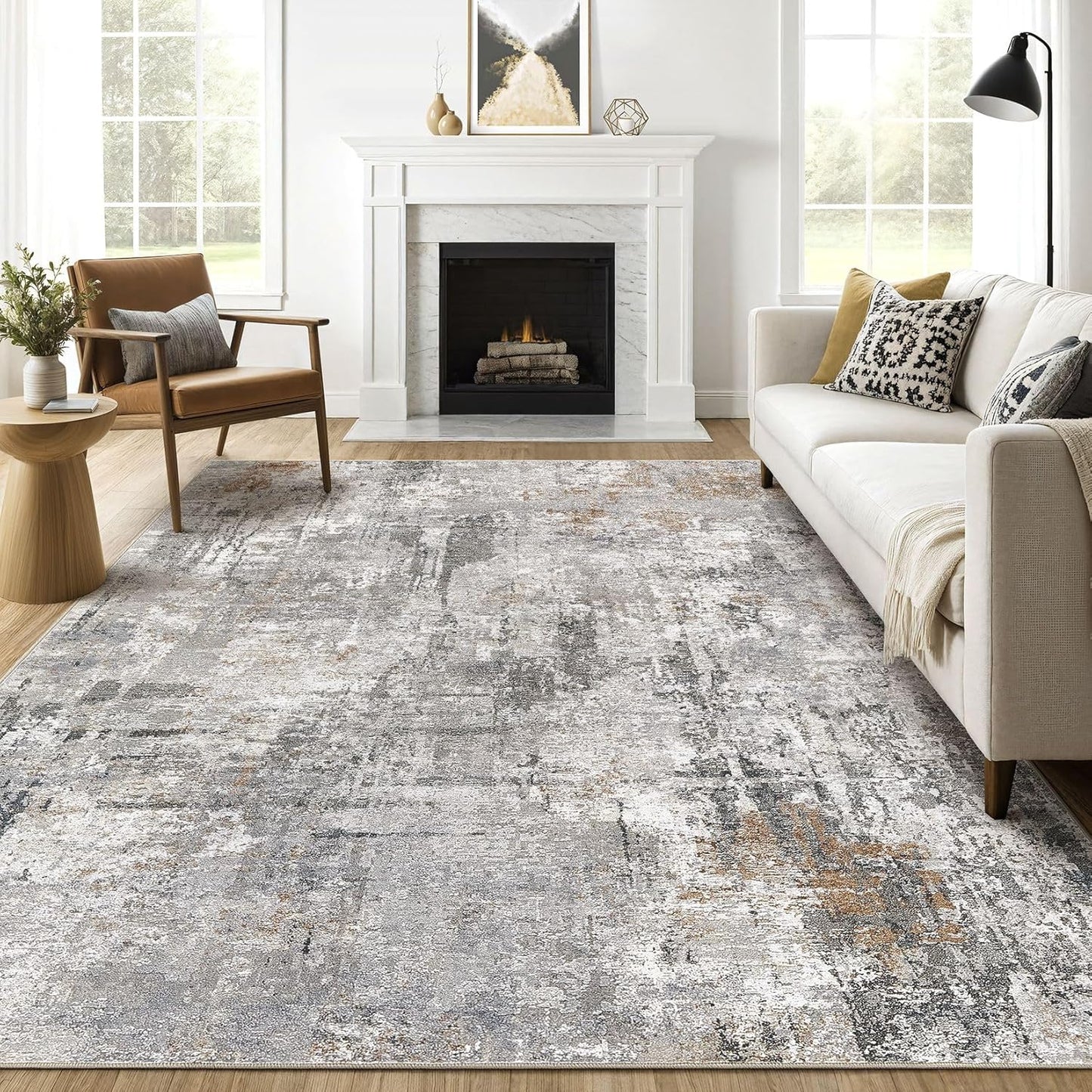 Area Rugs 9x12 Living Room: Washable Large Abstract Modern Soft Rugs Stain Resistant Indoor Floor Non Slip Accent Carpet for Bedroom Nursery Playroom Office Dining Room Dorm Home Decor- Gray Gold