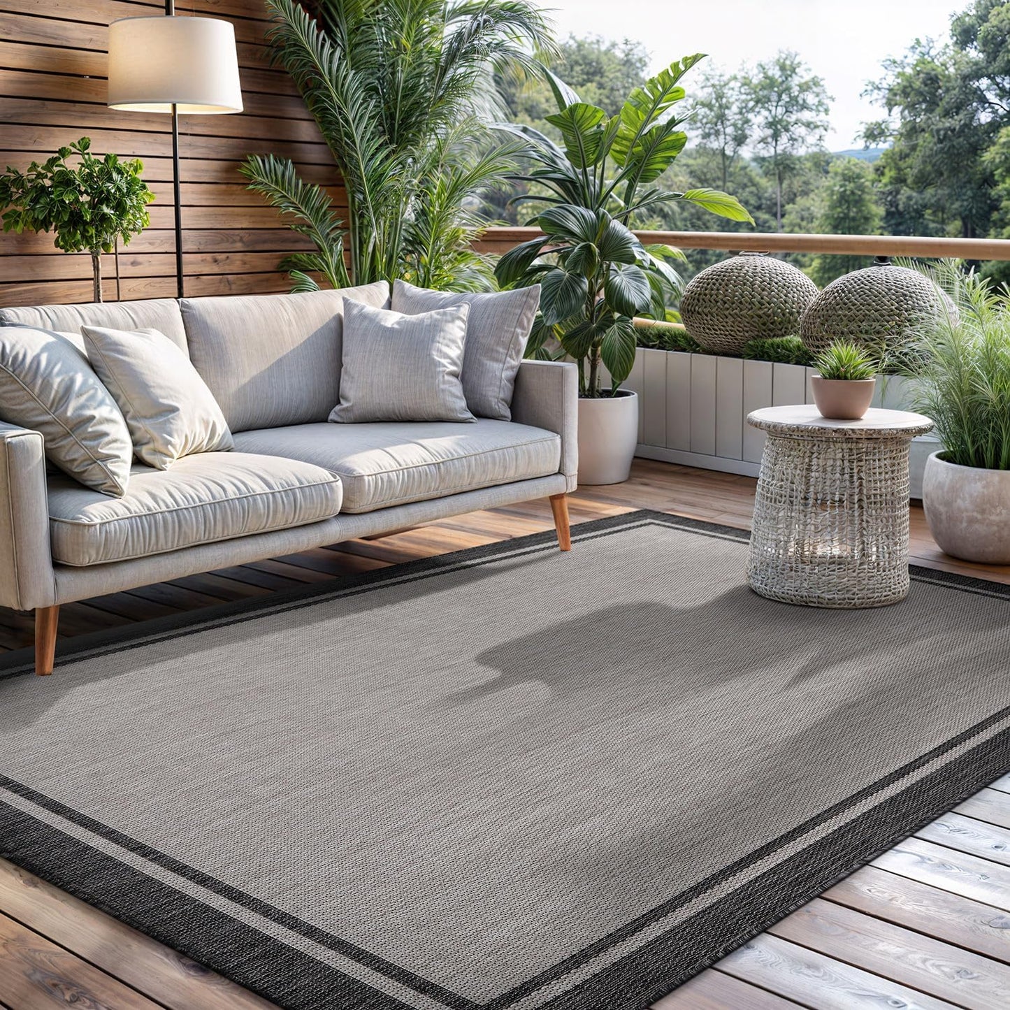 CAMILSON Outdoor Rug 8x10, Modern Outside Rugs for Patios Porches Waterproof Durable Washable Non-Shedding, Easy-to-Clean Indoor Outdoor Area Carpet (8 x 10, Bordered - Beige/White)