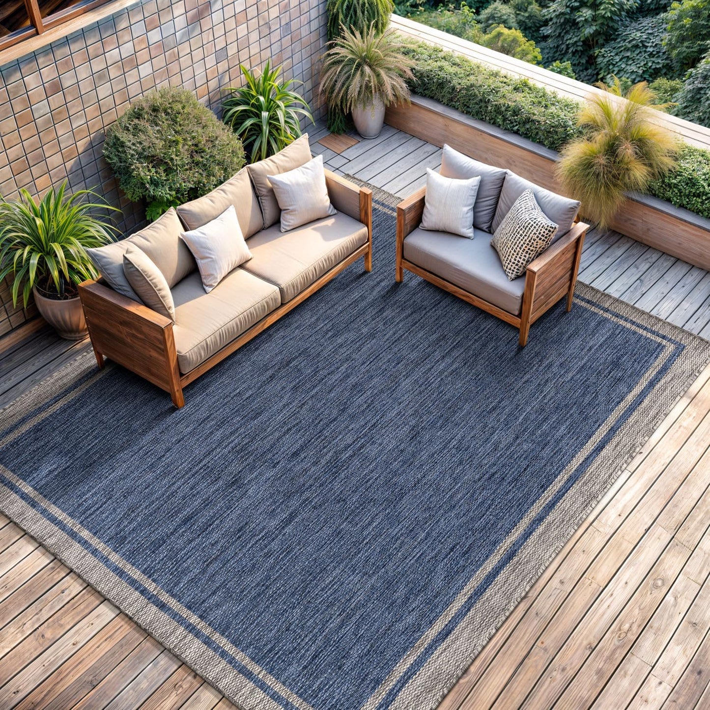 CAMILSON Outdoor Rug 8x10, Modern Outside Rugs for Patios Porches Waterproof Durable Washable Non-Shedding, Easy-to-Clean Indoor Outdoor Area Carpet (8 x 10, Bordered - Beige/White)