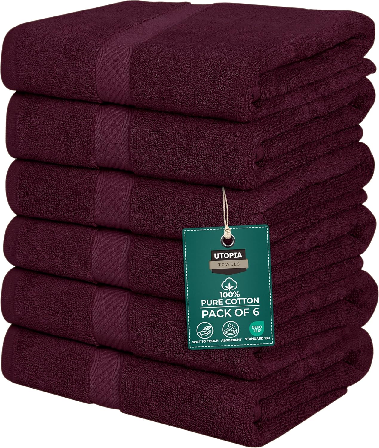 Utopia Towels 6 Pack Medium Bath Towel Set, 24 by 48 Inches, 500 GSM 100% Ring Spun Cotton, Lightweight and Highly Absorbent Quick Drying Premium Towels for Hotel, Spa and Bathroom, White