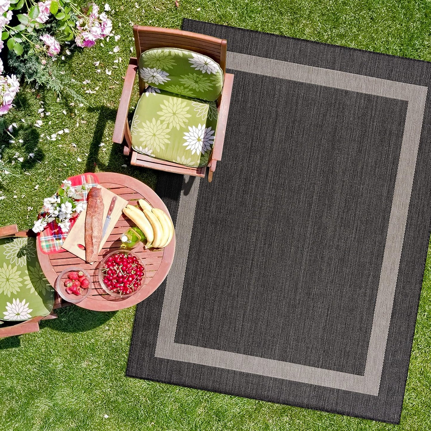 CAMILSON Outdoor Rug 8x10, Modern Outside Rugs for Patios Porches Waterproof Durable Washable Non-Shedding, Easy-to-Clean Indoor Outdoor Area Carpet (8 x 10, Bordered - Beige/White)