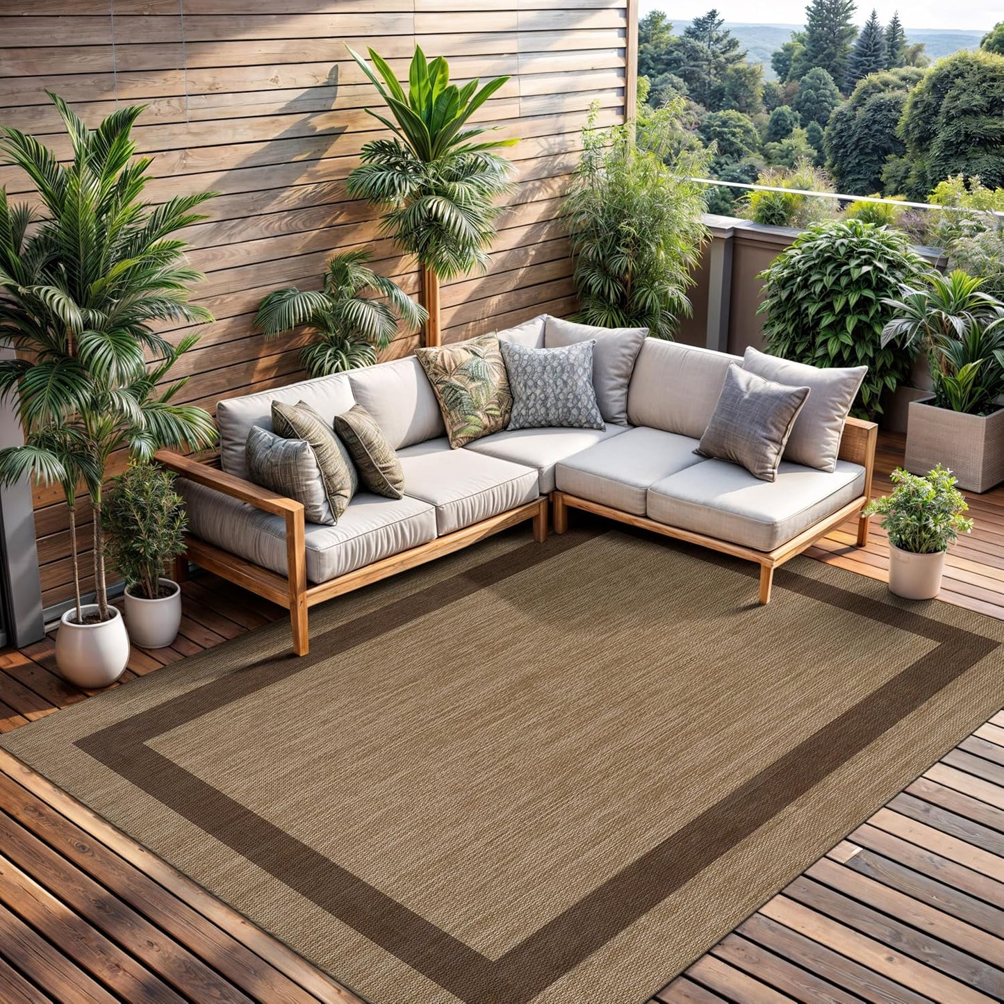 CAMILSON Outdoor Rug 8x10, Modern Outside Rugs for Patios Porches Waterproof Durable Washable Non-Shedding, Easy-to-Clean Indoor Outdoor Area Carpet (8 x 10, Bordered - Beige/White)