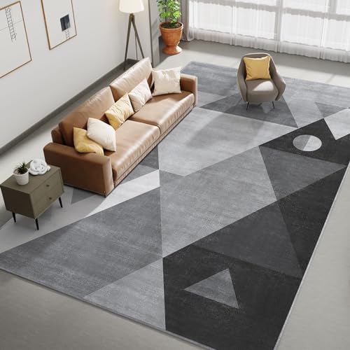 HOMFINE Washable Modern Area Rug - Geometric Style 5x7 Rugs for Living Room, Bedroom, Machine Washable Rug Soft Non Slip Non Shedding Area Rug - Grey Brown, 5'x7'