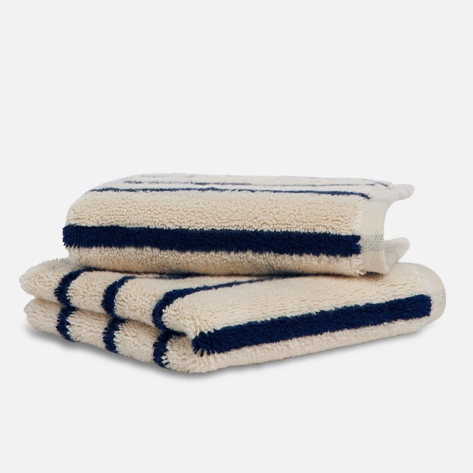 Brooklinen Super-Plush Turkish Cotton Bath Towels Set of 2 Cotton, 820 GSM, Machine Washable, Perfect Bath Towels for Bathroom, Spa & Shower (30" x 58", Striped Navy)