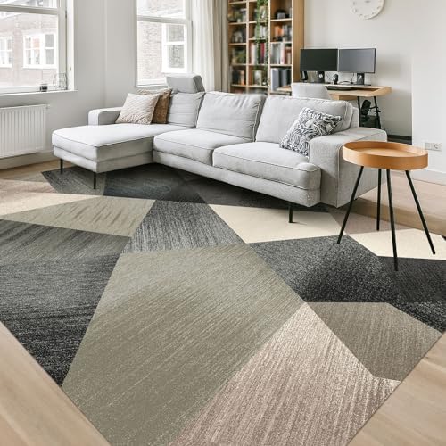 HOMFINE Washable Modern Area Rug - Geometric Style 5x7 Rugs for Living Room, Bedroom, Machine Washable Rug Soft Non Slip Non Shedding Area Rug - Grey, 5'x7'