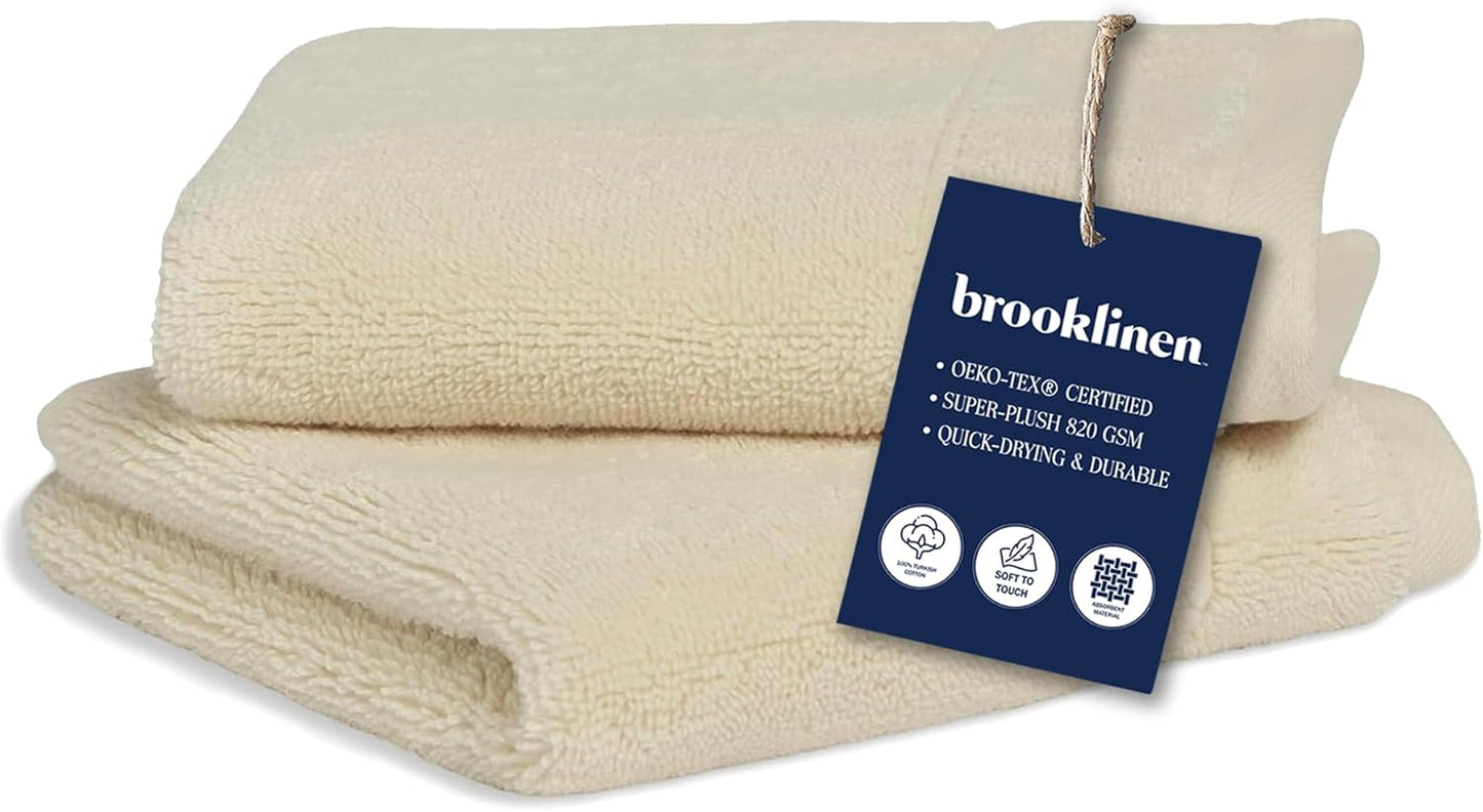Brooklinen Super-Plush Turkish Cotton Bath Towels Set of 2 Cotton, 820 GSM, Machine Washable, Perfect Bath Towels for Bathroom, Spa & Shower (30" x 58", Striped Navy)