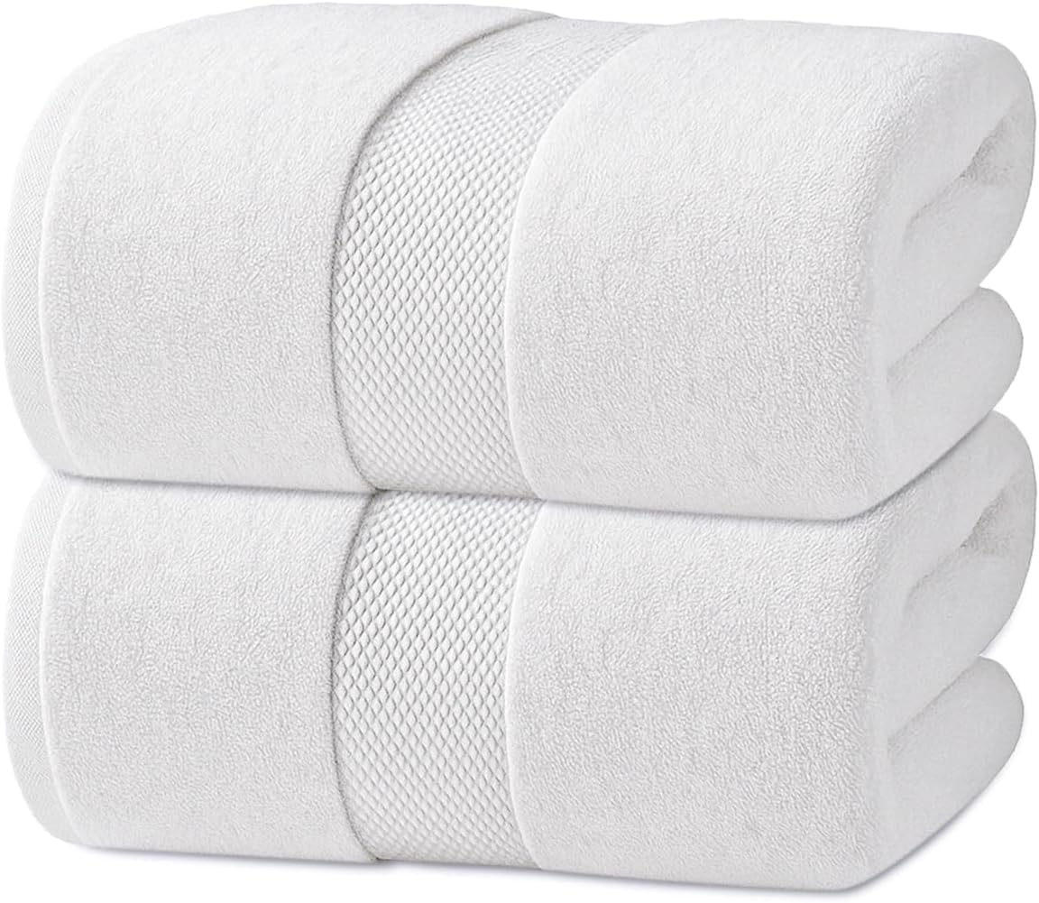 Infinitee Xclusives Premium White Bath Towels for Bathroom Set of 4 (27x54 Inches), 100% Soft Ring-Spun Cotton Bathroom Towels (Brilliant White, Bath Towels)