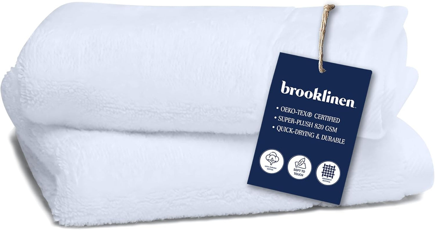 Brooklinen Super-Plush Turkish Cotton Bath Towels Set of 2 Cotton, 820 GSM, Machine Washable, Perfect Bath Towels for Bathroom, Spa & Shower (30" x 58", Striped Navy)