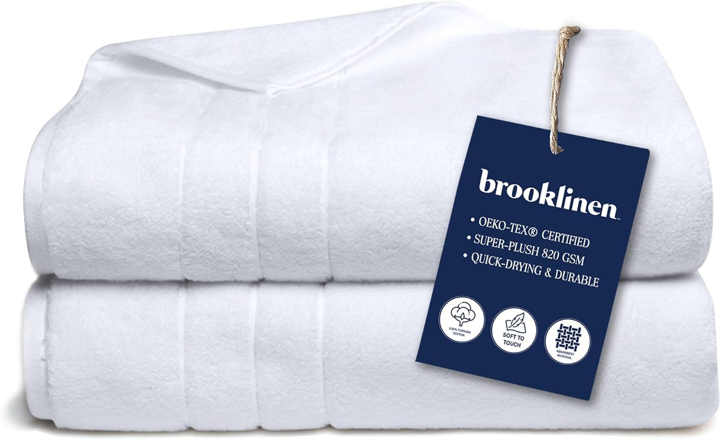 Brooklinen Super-Plush Turkish Cotton Bath Towels Set of 2 Cotton, 820 GSM, Machine Washable, Perfect Bath Towels for Bathroom, Spa & Shower (30" x 58", Striped Navy)