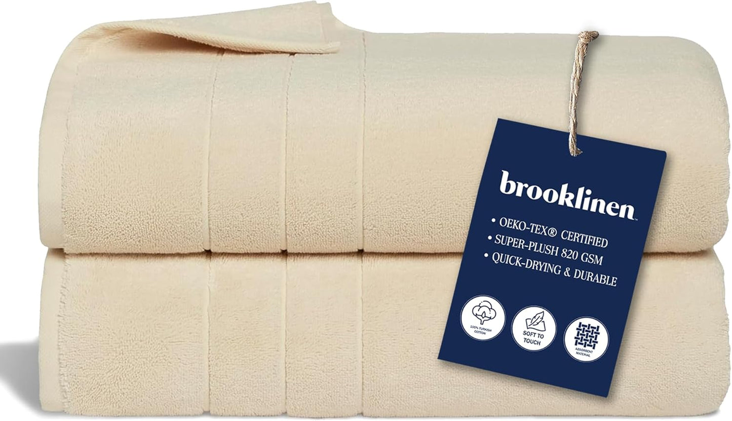 Brooklinen Super-Plush Turkish Cotton Bath Towels Set of 2 Cotton, 820 GSM, Machine Washable, Perfect Bath Towels for Bathroom, Spa & Shower (30" x 58", Striped Navy)