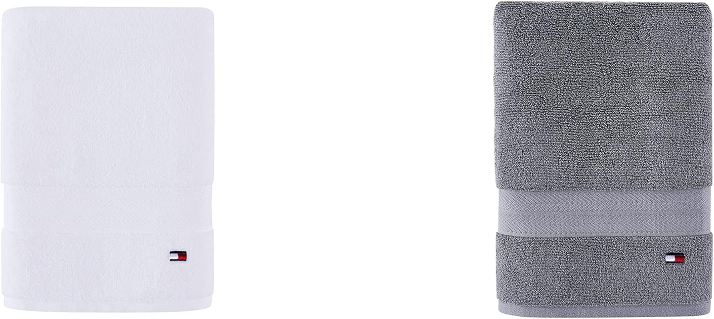 Tommy Hilfiger Modern American Solid Bath Towel, 30 X 54 Inches, 100% Cotton 574 GSM (Steel Grey)