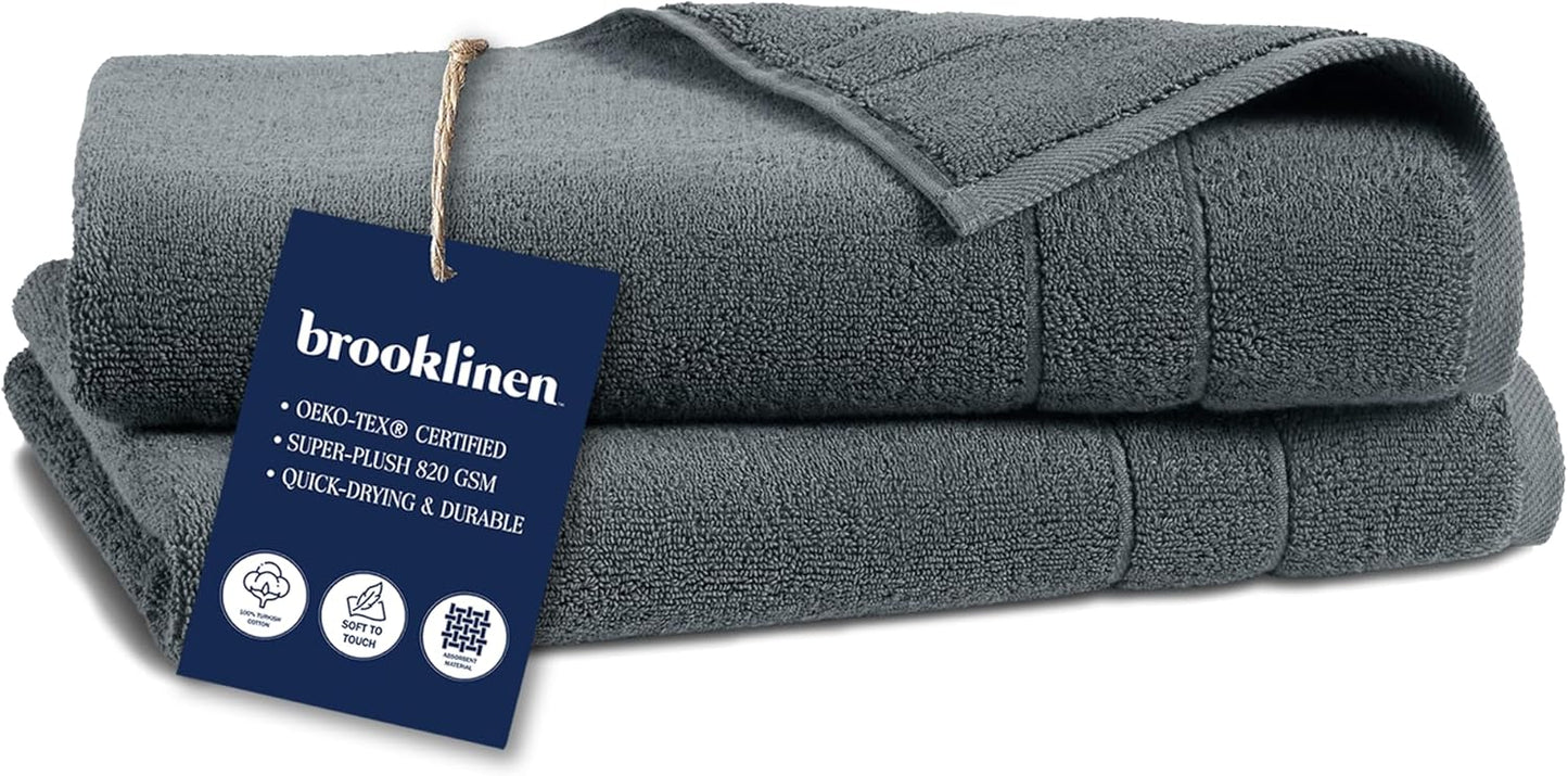 Brooklinen Super-Plush Turkish Cotton Bath Towels Set of 2 Cotton, 820 GSM, Machine Washable, Perfect Bath Towels for Bathroom, Spa & Shower (30" x 58", Striped Navy)